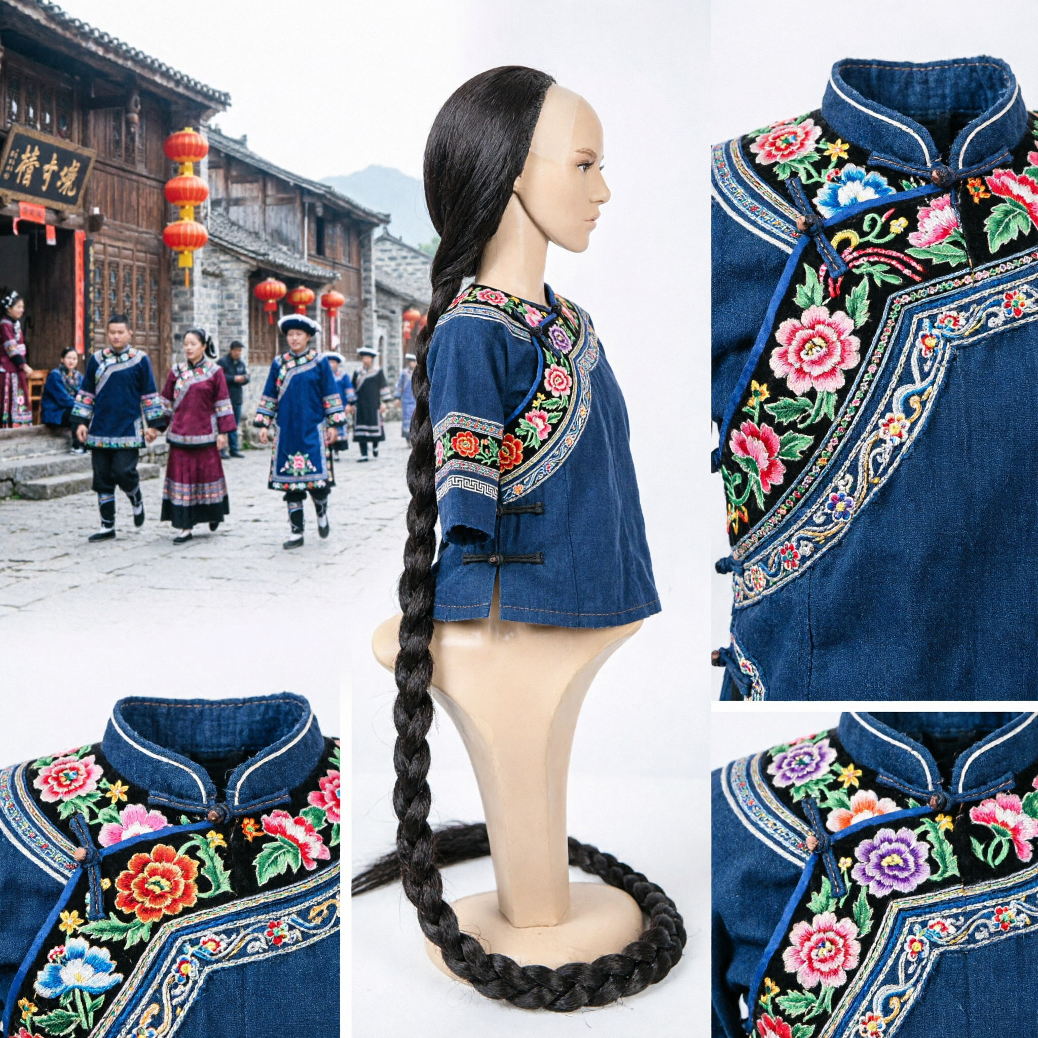 Ancient Chinese Long Black Braid Wig Hanfu Cosplay Hairpiece Traditional Costume Accessory for Women