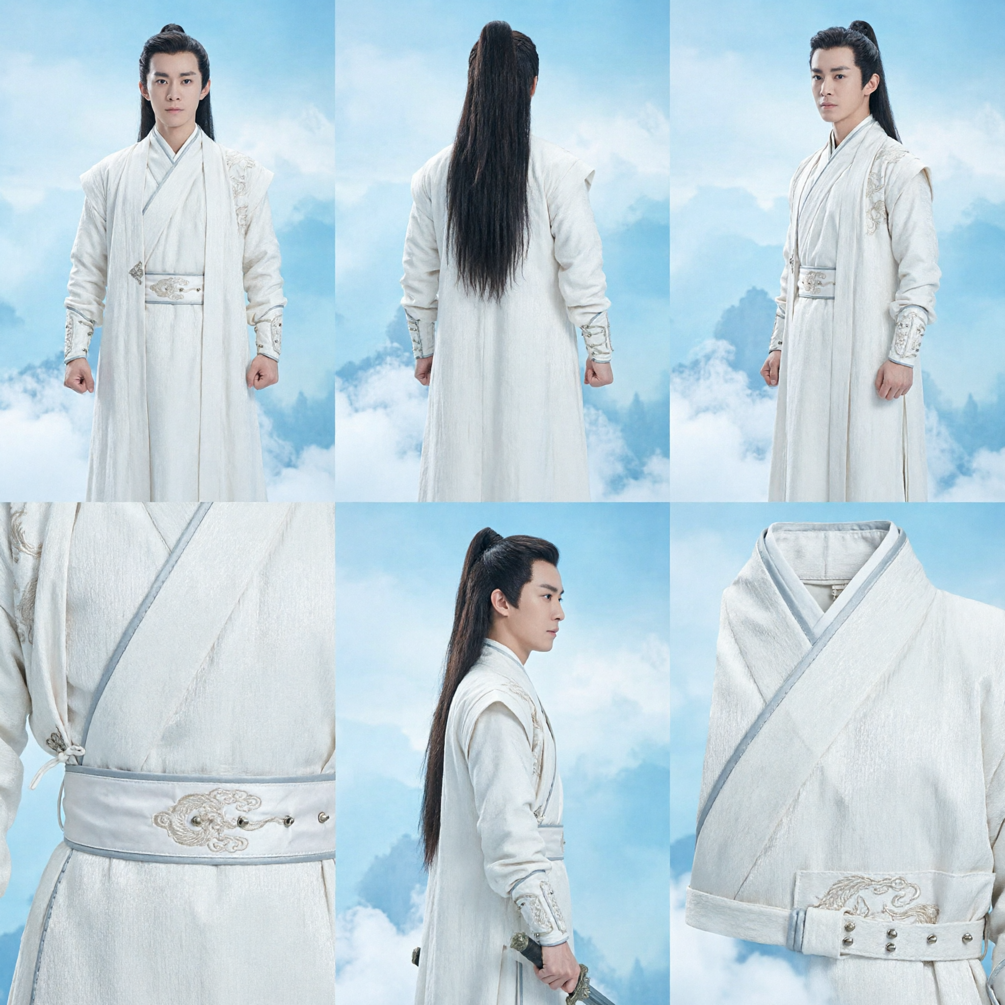 Boys White Hanfu Costume Ancient Chinese Wuxia Swordsman Cosplay Outfit Traditional Martial Arts Clothing