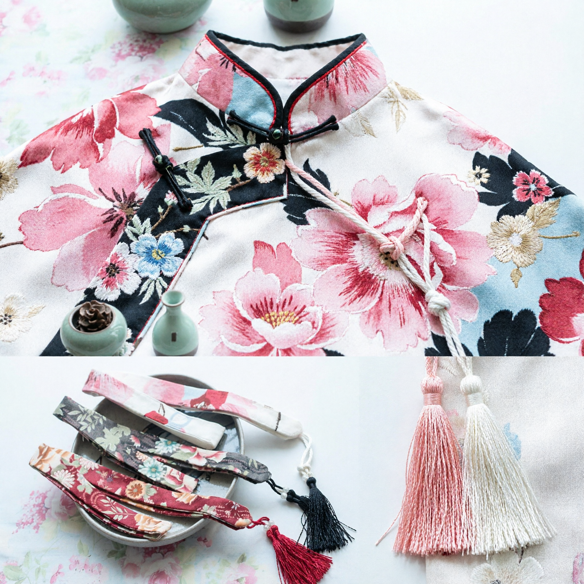 Traditional Chinese Silk Bookmarks with Floral Patterns and Tassels Elegant Reading Accessories for Students and Gifts