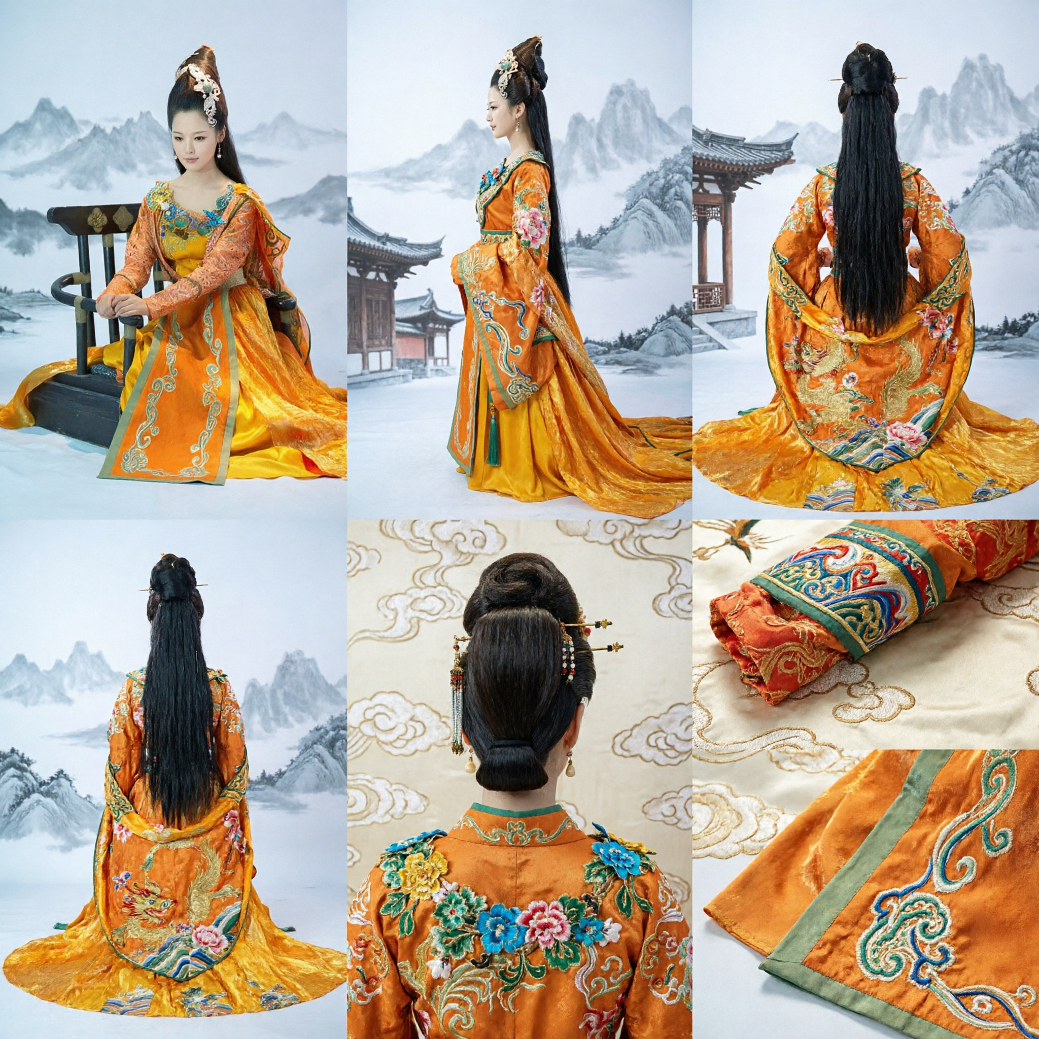 Traditional Chinese Tang Dynasty Empress Costume Ancient Palace Lady Orange Hanfu Dress for Stage Performance