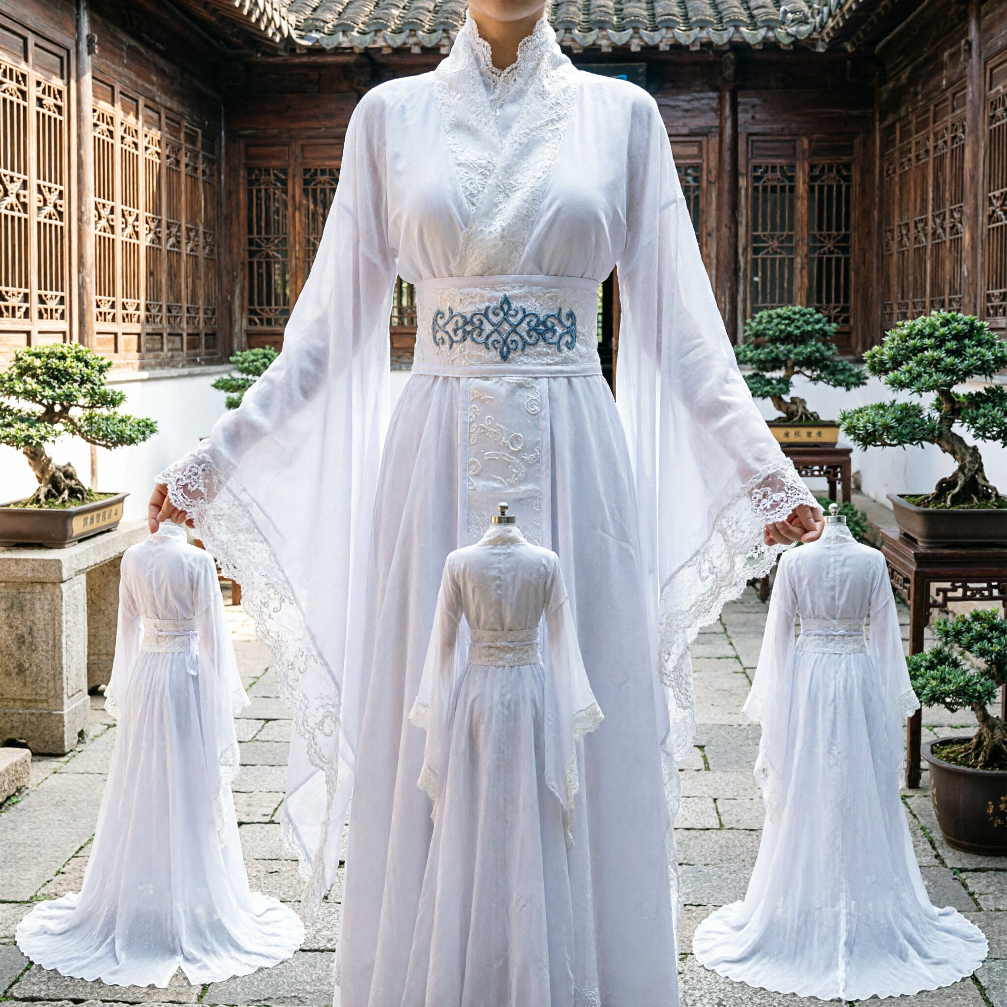 Traditional Chinese Hanfu White Robe Ancient Swordsman Cosplay Costume Embroidered Clothing for Men and Women