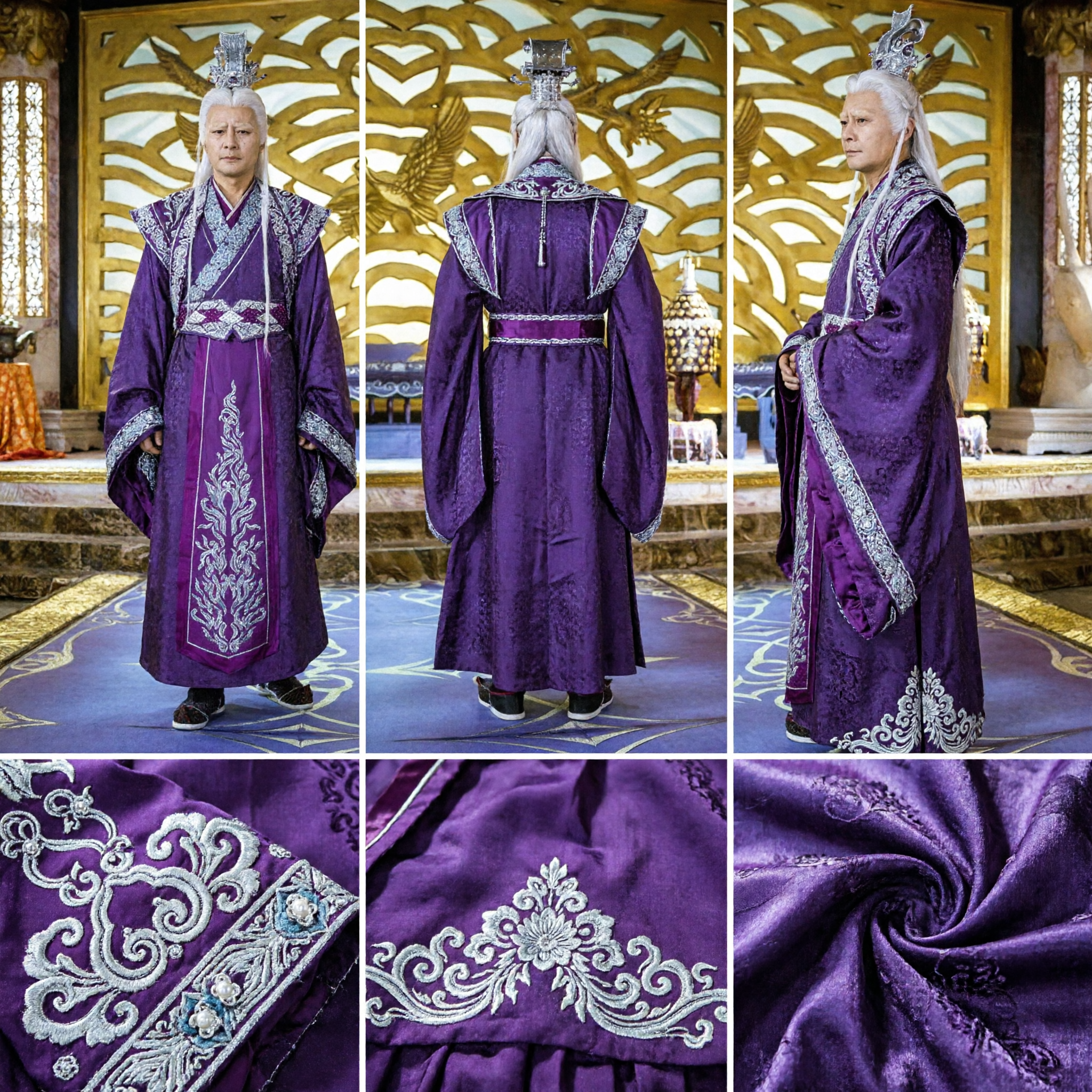 Traditional Chinese Ancient Nobleman Purple Embroidered Robe and Crown Costume for Men Cosplay