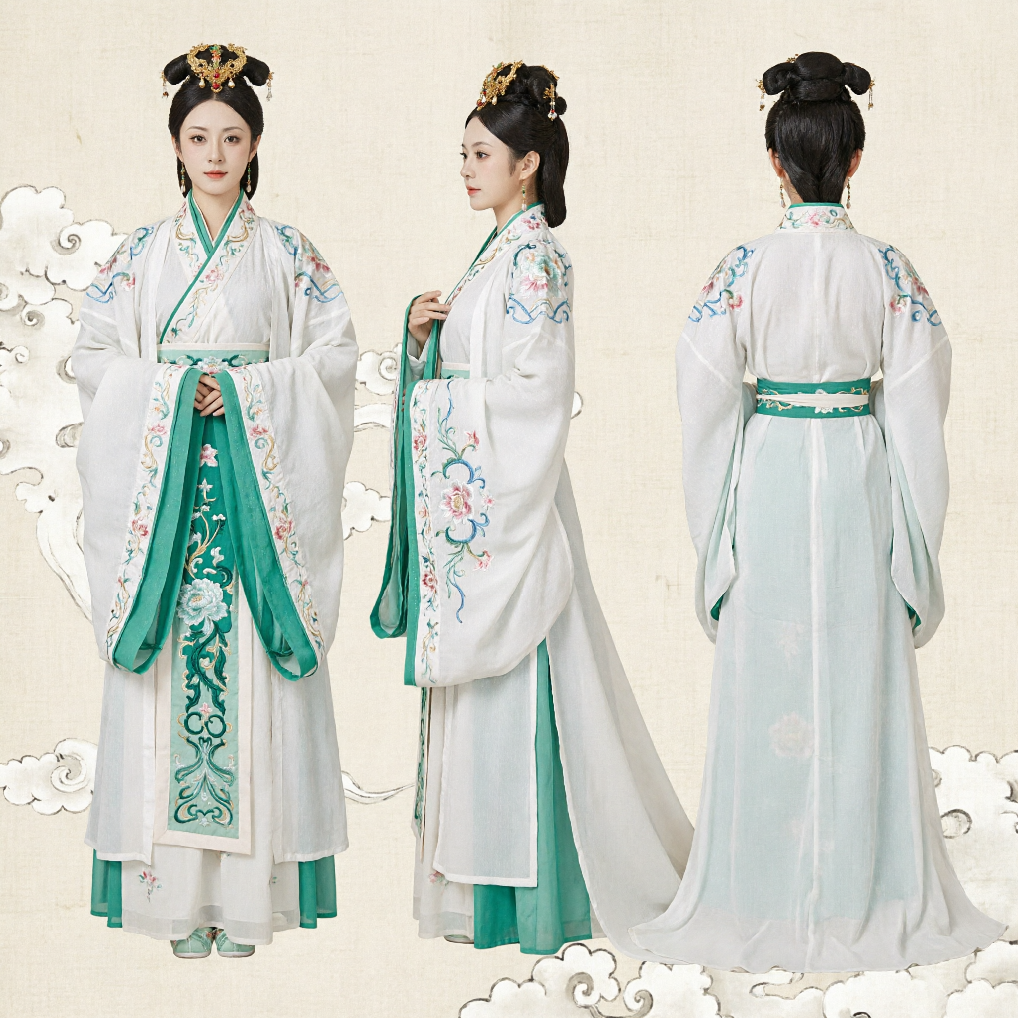 Elegant Ancient Chinese Princess Hanfu Costume White and Green Traditional Dress for Women Historical Cosplay
