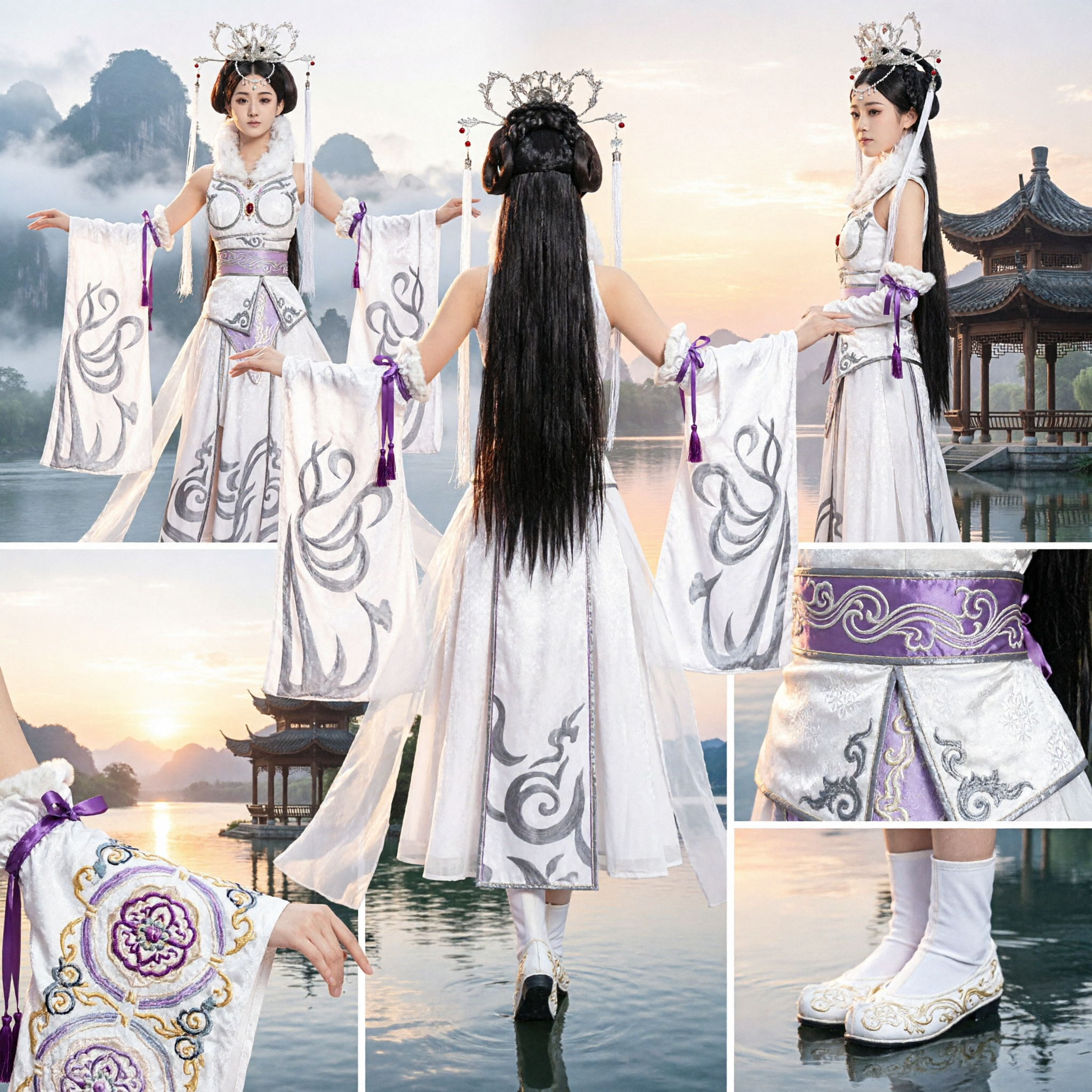 Elegant White Ancient Chinese Fairy Goddess Hanfu Costume for Women Cosplay Stage Performance Dress