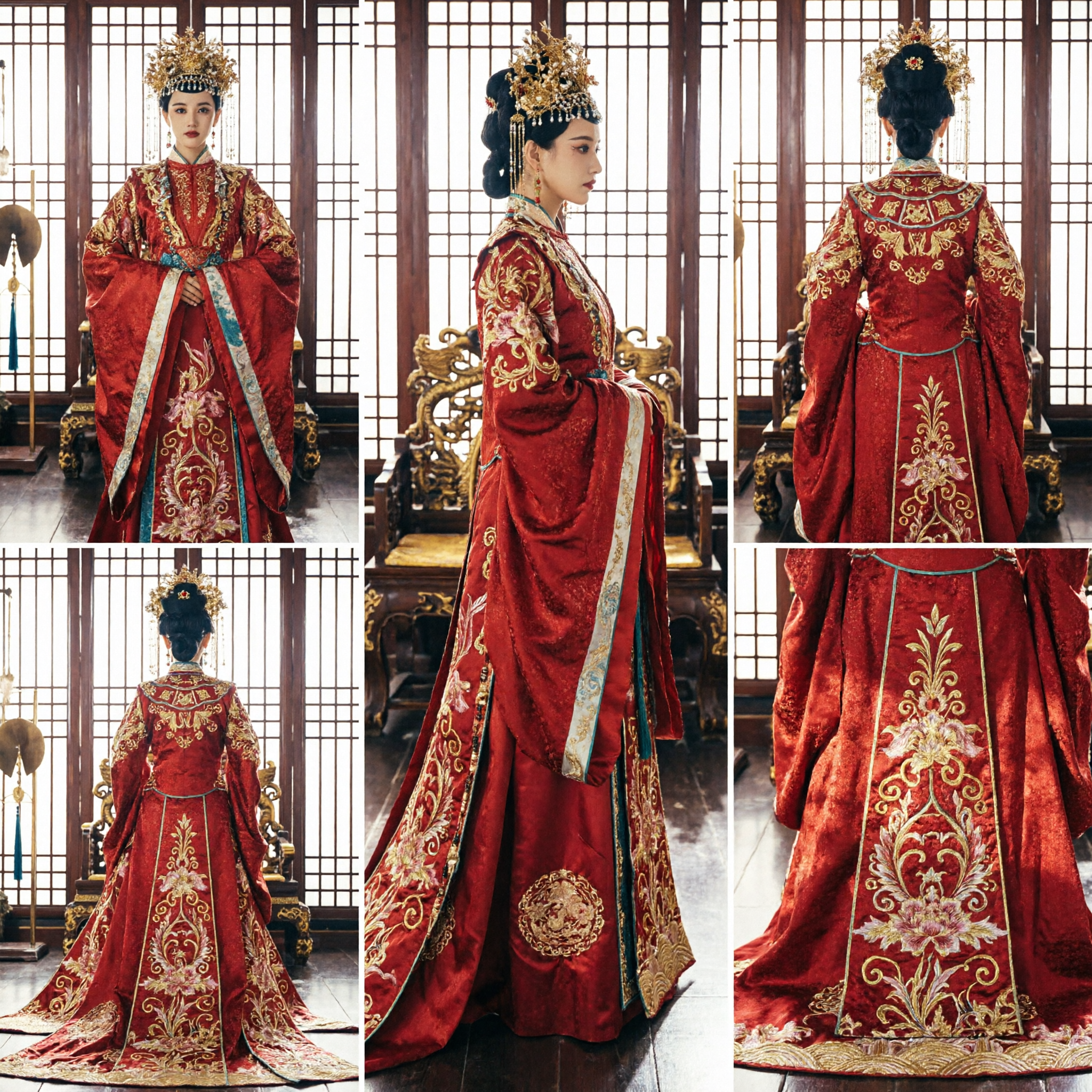 Ancient Chinese Tang Dynasty Empress Red Hanfu Costume Traditional Royal Wedding Dress for Women