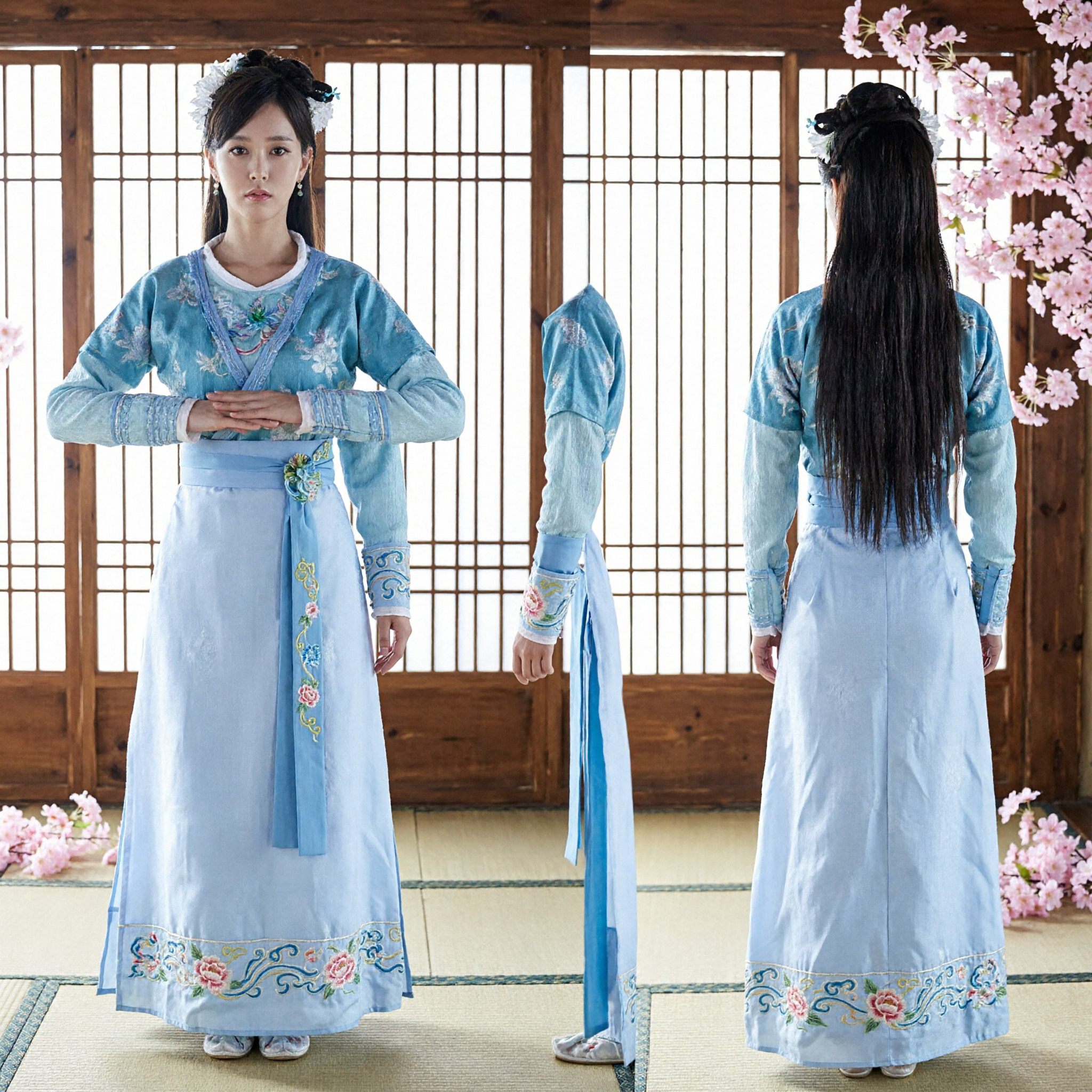 Elegant Traditional Chinese Hanfu Blue Ancient Costume for Women Wuxia Cosplay and Stage Performance