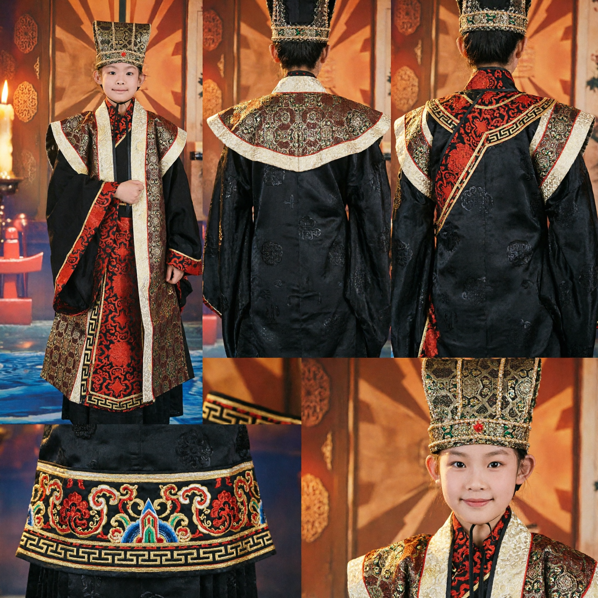 Kids Traditional Chinese Ancient Emperor Costume Boy Hanfu Prince Robe for Stage Performance