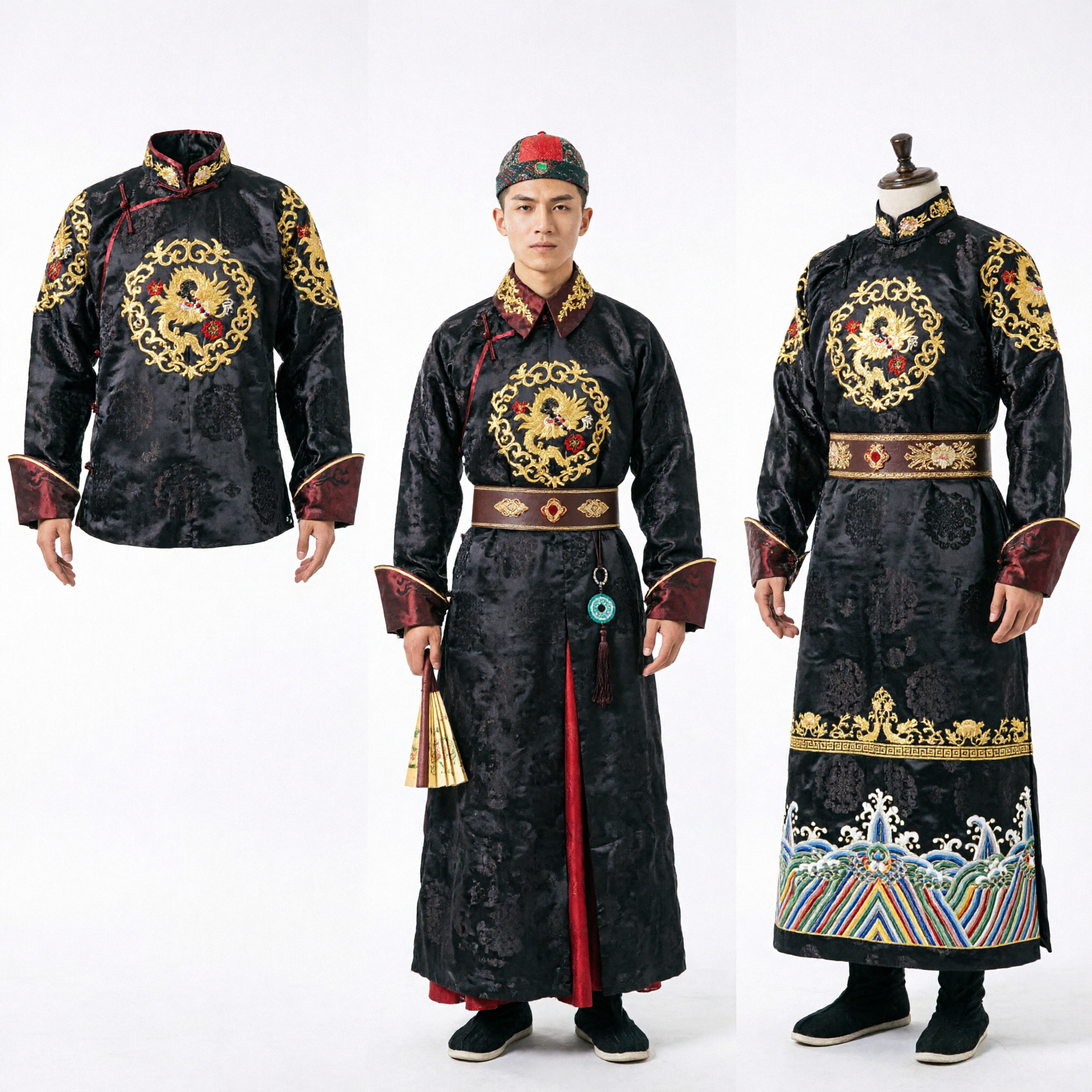 Traditional Chinese Ancient Ming Dynasty Jinyiwei Imperial Guard Costume Black Embroidered Flying Fish Suit for Men
