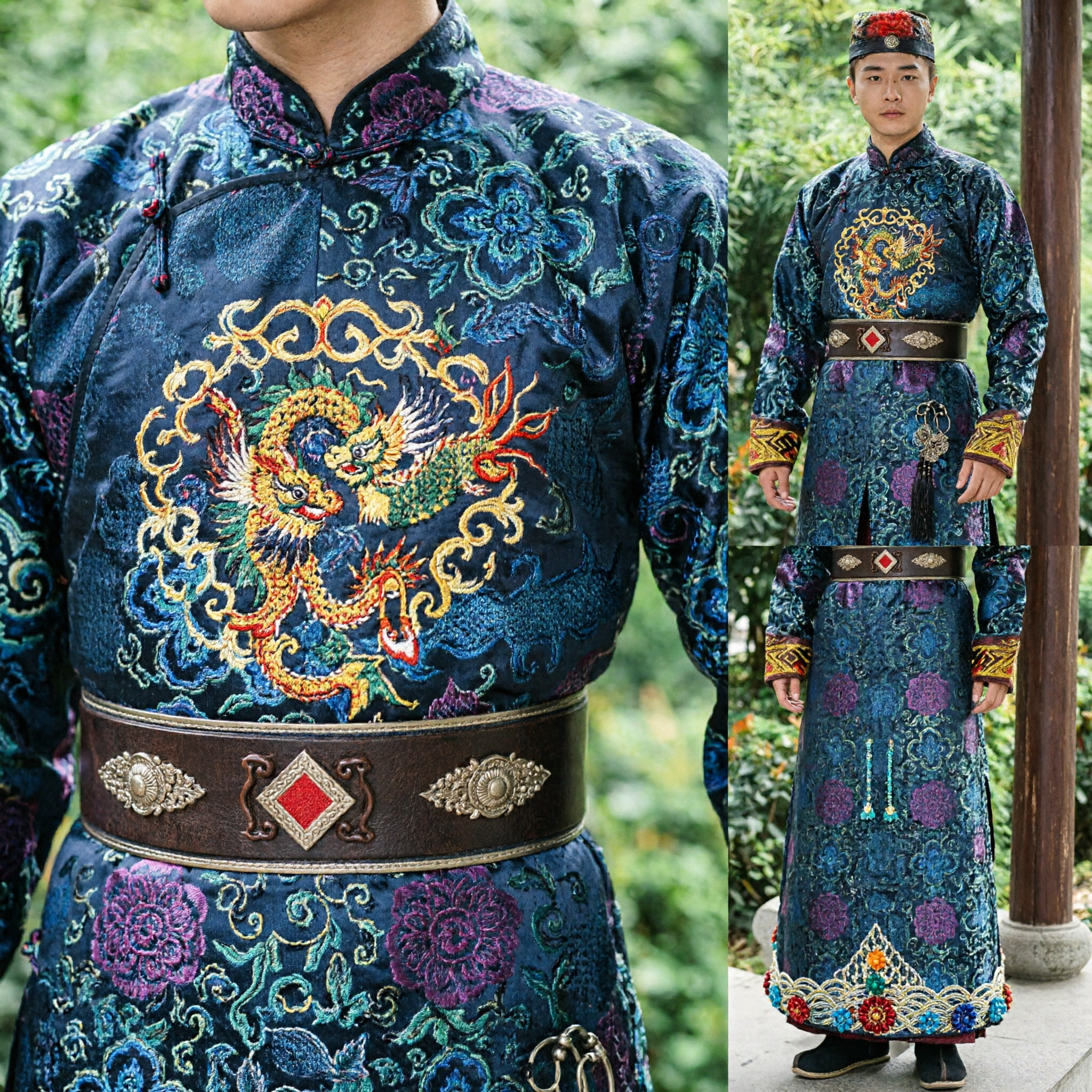 Traditional Chinese Ancient Ming Dynasty Official Robe Men's Blue Embroidered Hanfu Costume for Cosplay and Performance