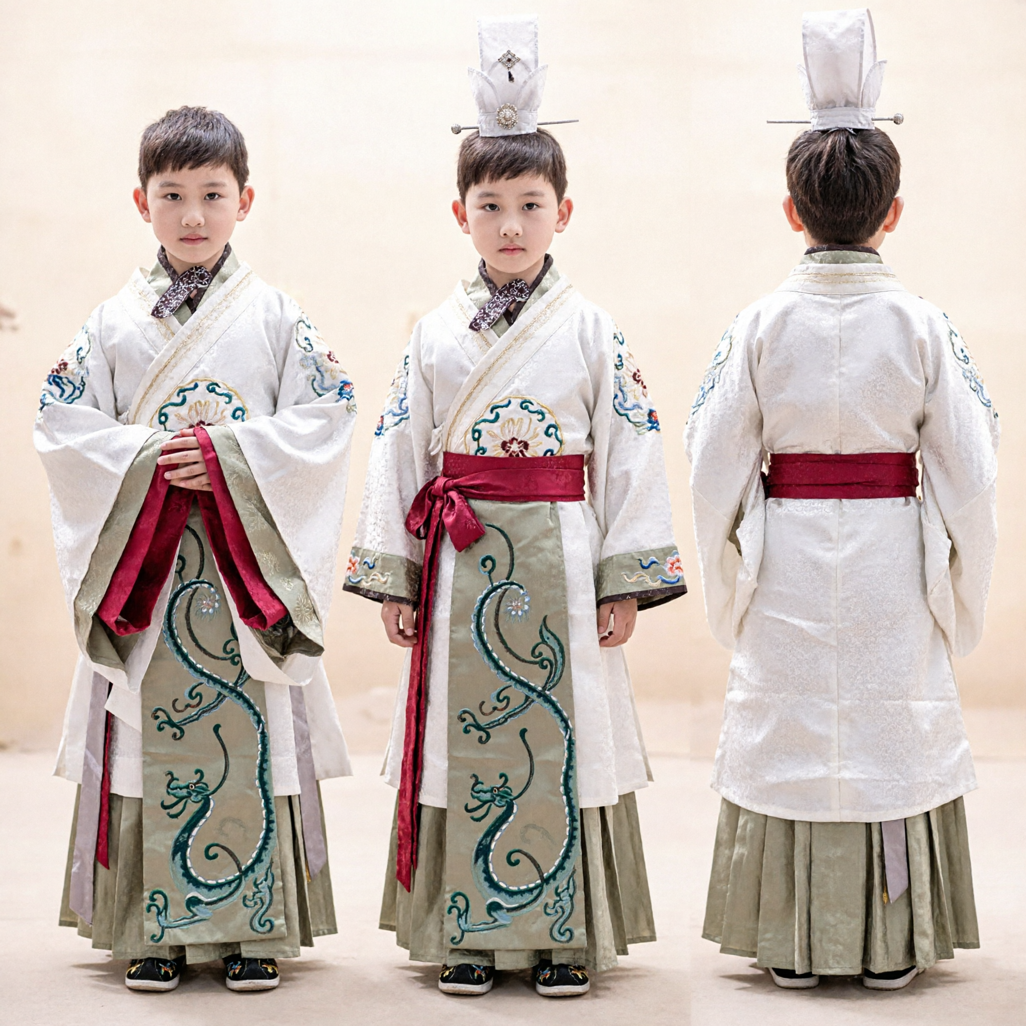 Traditional Chinese Ancient Prince Hanfu Costume for Boys Kids Dragon Embroidery Robe with Hat