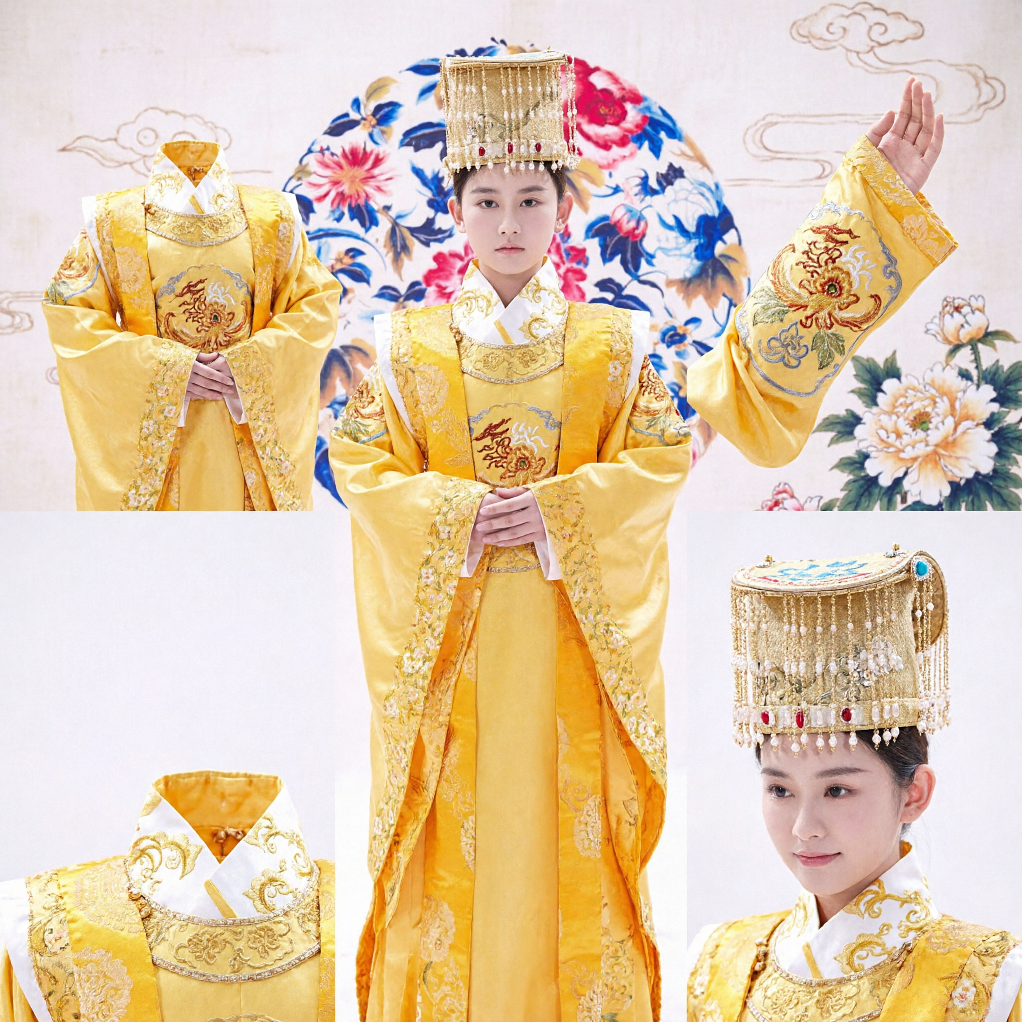 Men's Traditional Chinese Emperor Costume Ancient Yellow Royal Robe Hanfu for Stage Performance and Cosplay