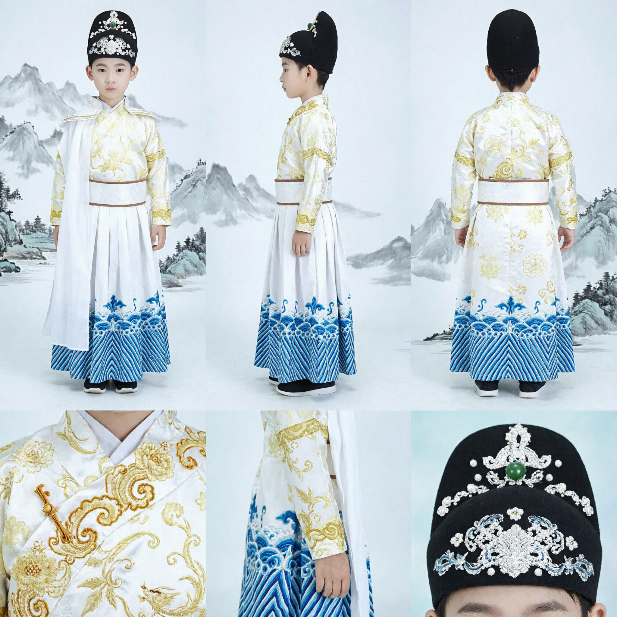 Traditional Chinese Ming Dynasty Scholar Hanfu Costume Set for Boys Kids Stage Performance Cosplay