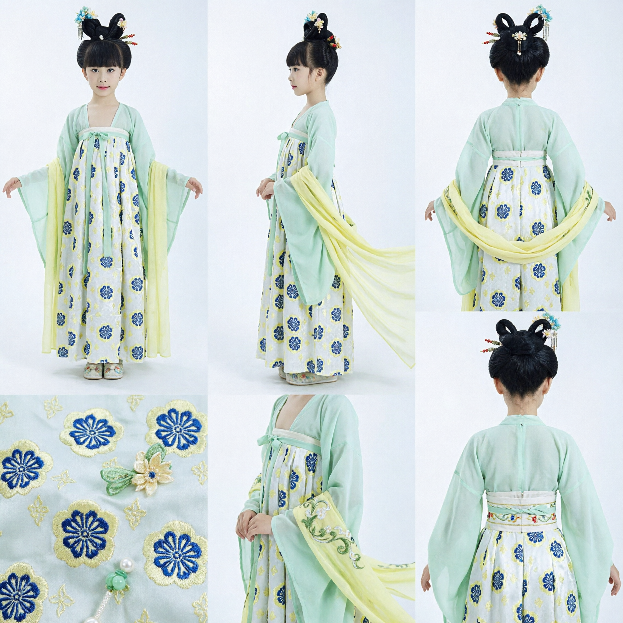 Kids Girls Tang Dynasty Hanfu Ancient Chinese Traditional Costume Fairy Princess Dress for Dance Performance
