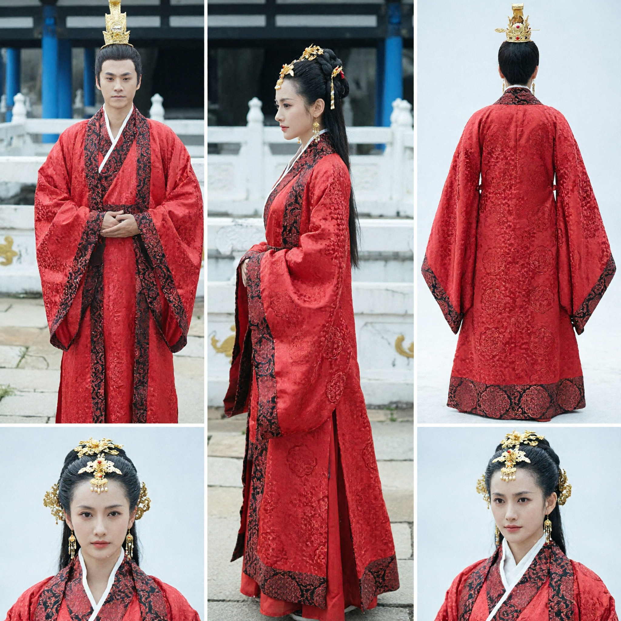 Ancient Chinese Wedding Hanfu Couple Costumes Red Traditional Groom and Bride Robes for Historical Cosplay