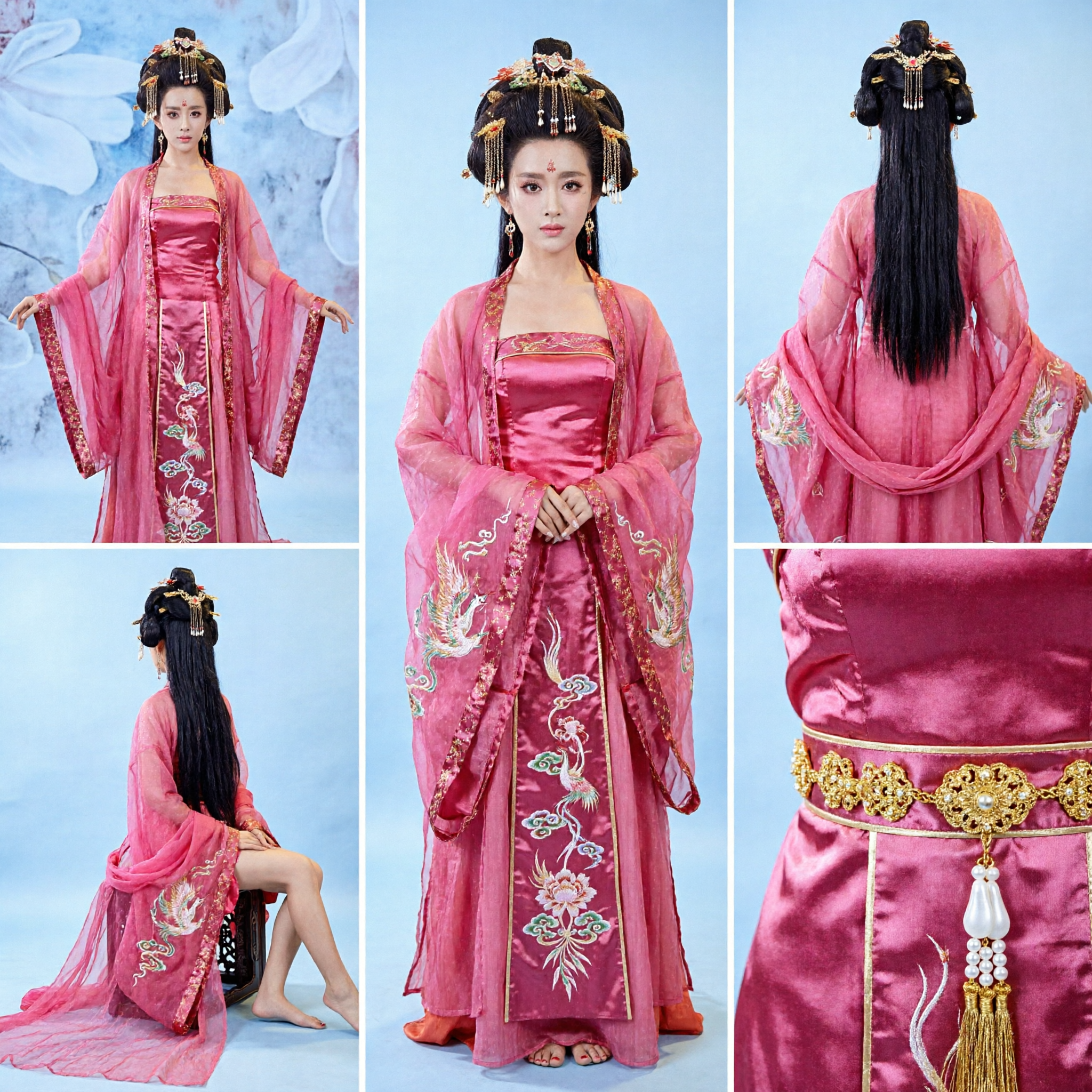 Ancient Chinese Tang Dynasty Palace Lady Costume Pink Hanfu Dress for Women Stage Performance Cosplay