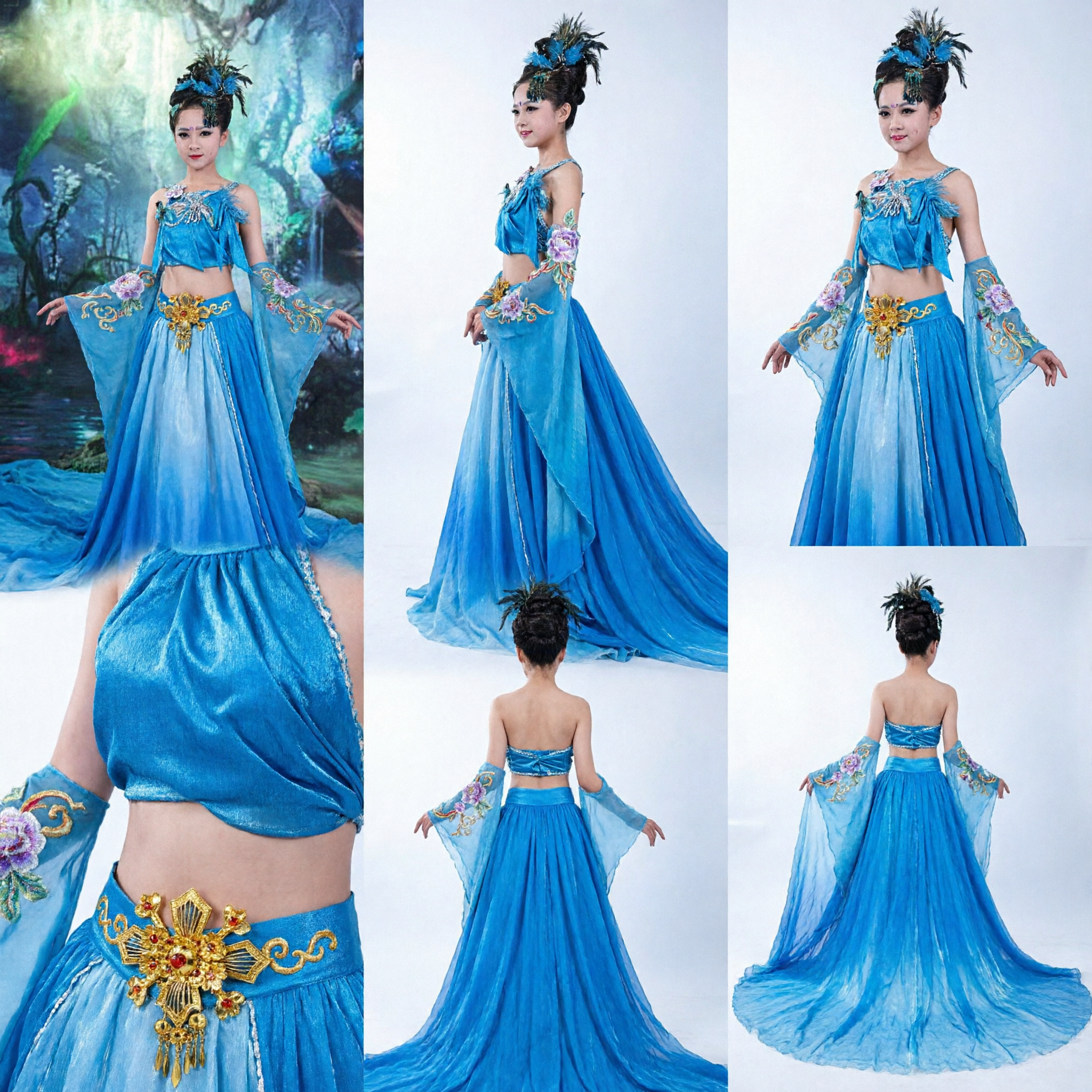 Blue Fantasy Fairy Costume for Girls Traditional Chinese Dance Dress Kids Stage Performance Outfit