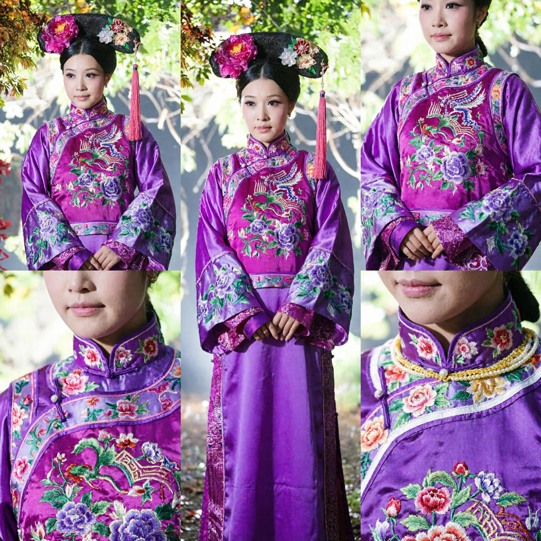 Ancient Chinese Qing Dynasty Empress Concubine Purple Robe Costume with Headpiece for Women Cosplay Performance