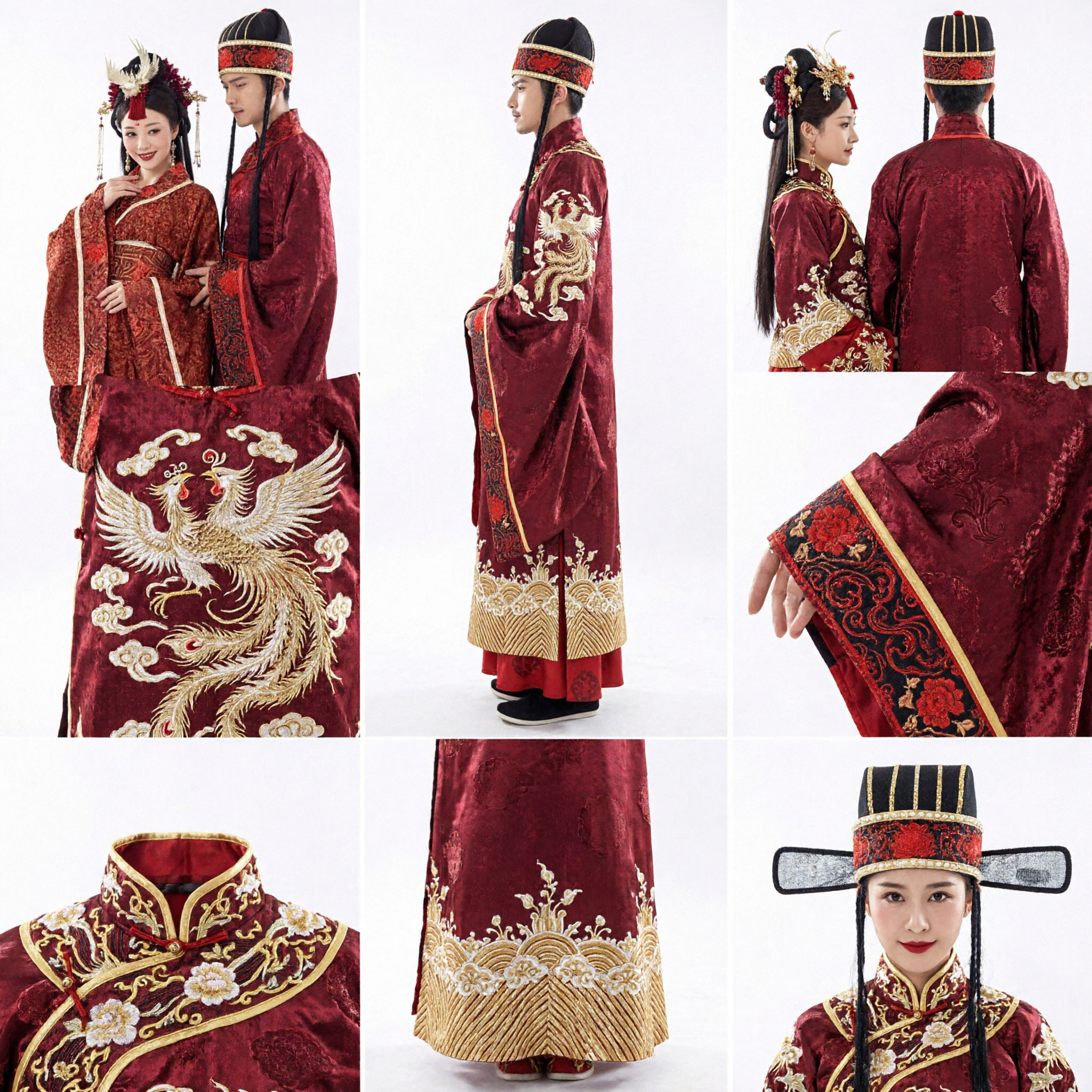 Traditional Chinese Wedding Costumes Couple Ancient Hanfu Bride Groom Red Embroidery Ming Dynasty Style