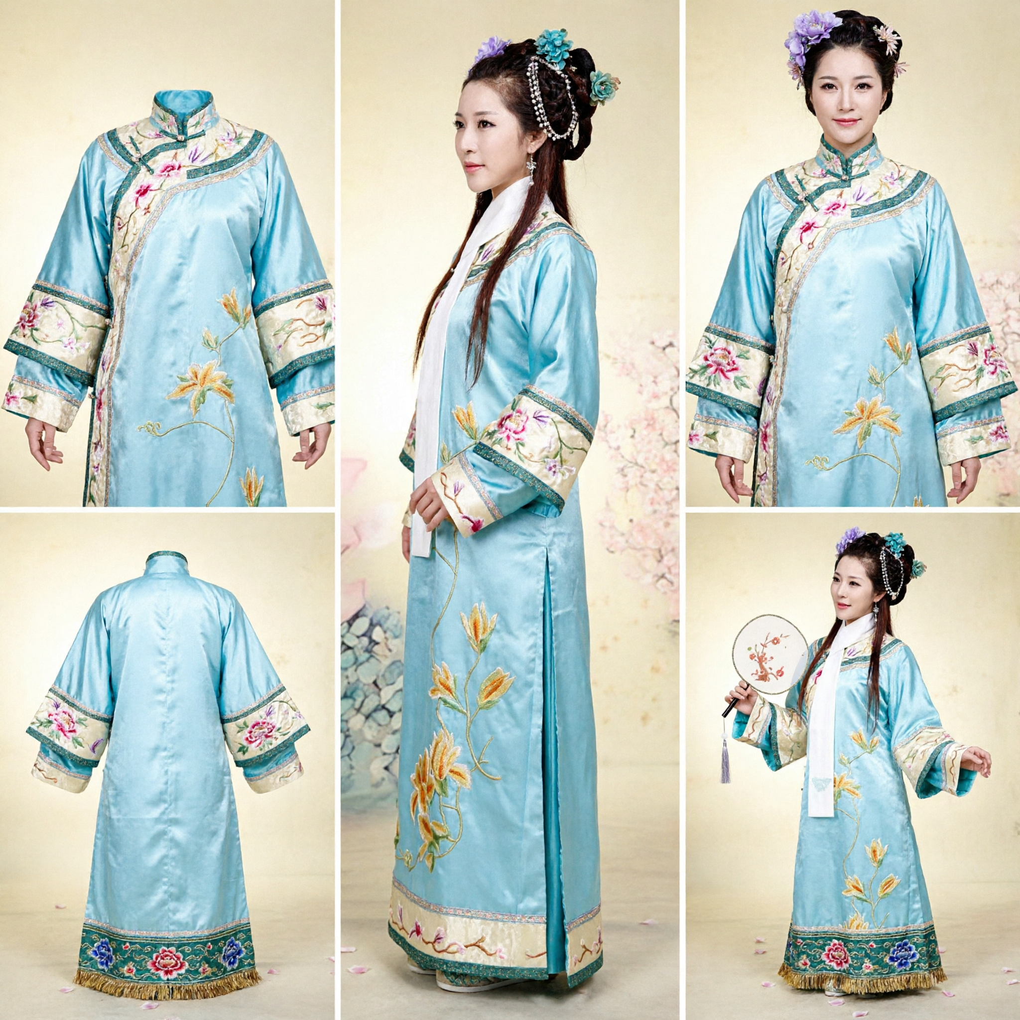 Traditional Chinese Ancient Blue Embroidered Robe Qing Dynasty Princess Costume for Women Stage Performance