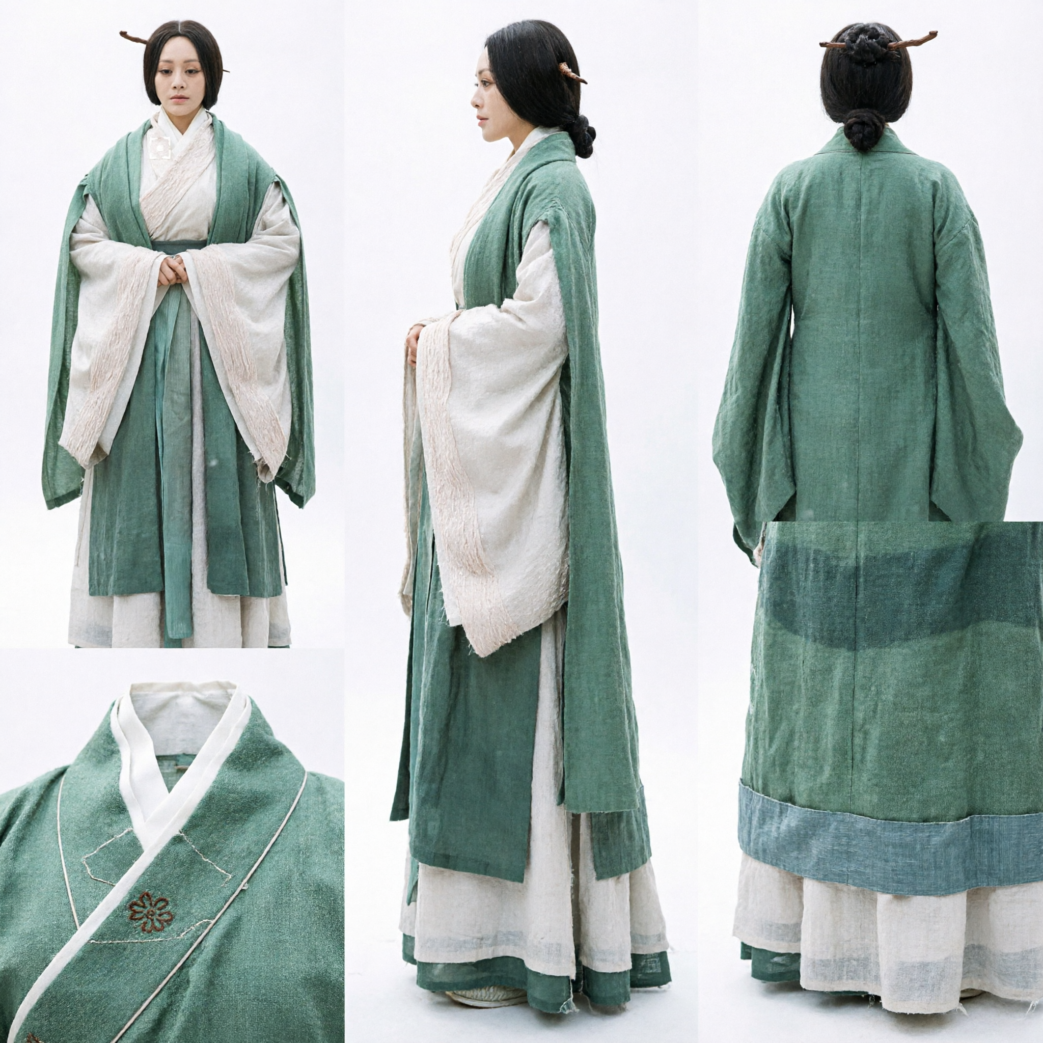 Ancient Chinese Hanfu Traditional Green and White Han Dynasty Robe for Women Historical Cosplay