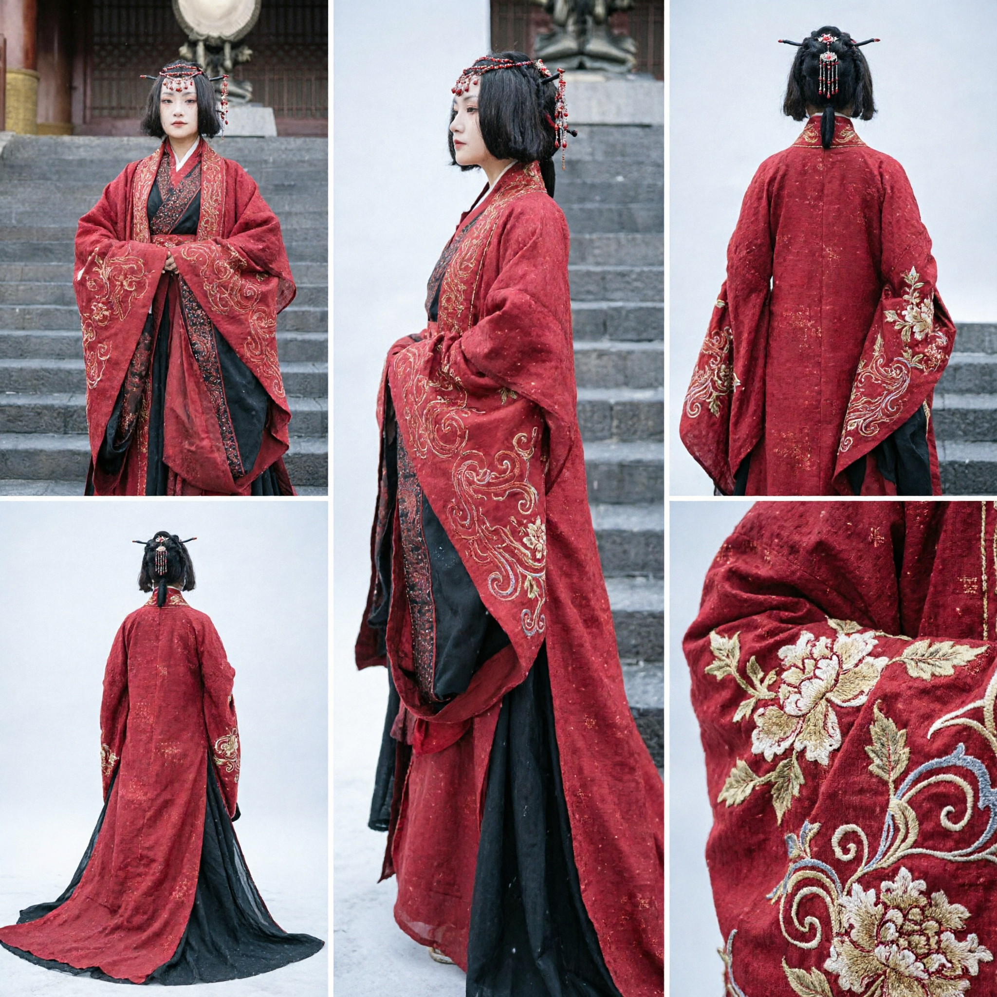 Ancient Chinese Qin Dynasty Red and Black Hanfu Costume Historical Empress Dress for Women Cosplay
