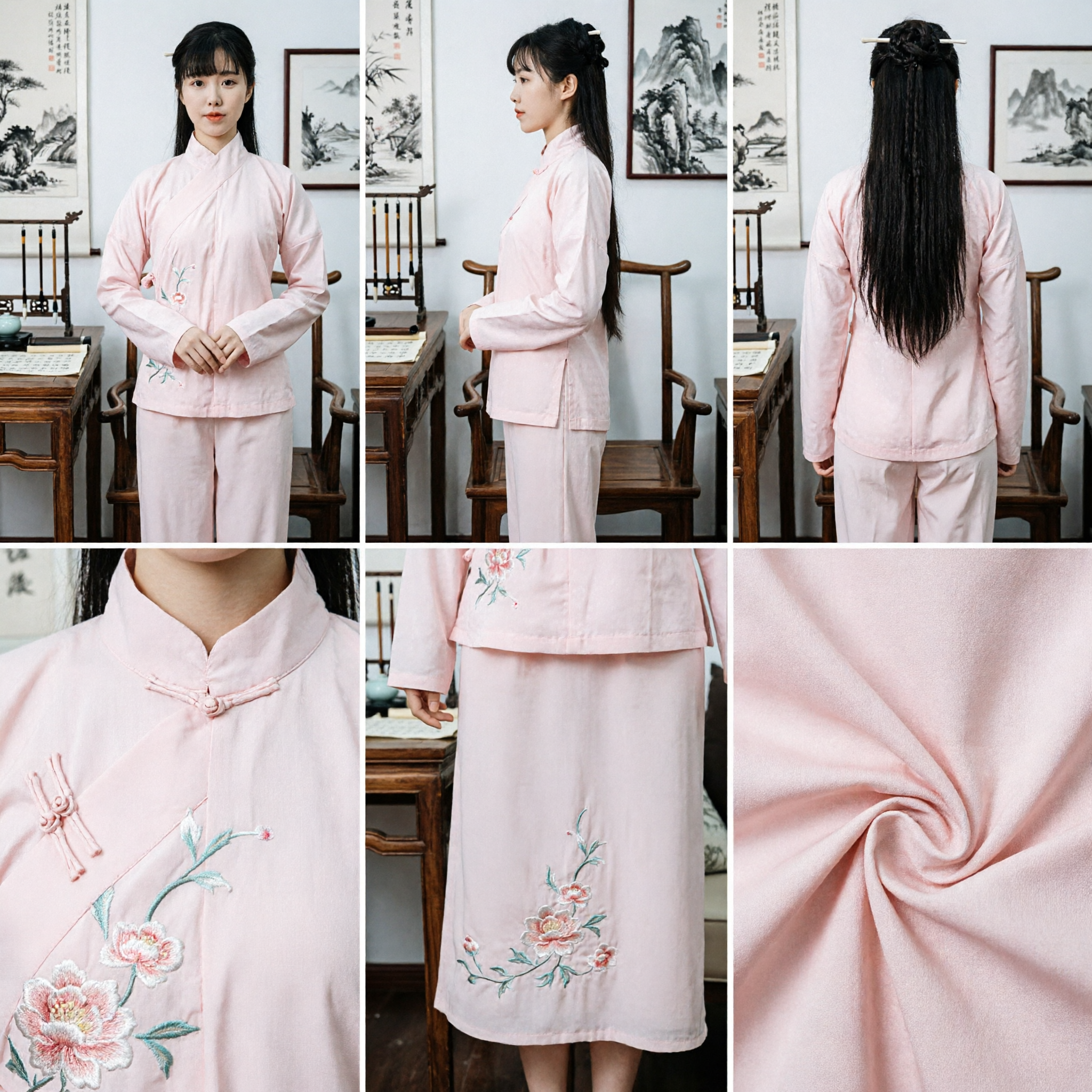 Traditional Chinese Pink Hanfu Sleepwear Set Women Ancient Style Loungewear Homewear Ancient Costume