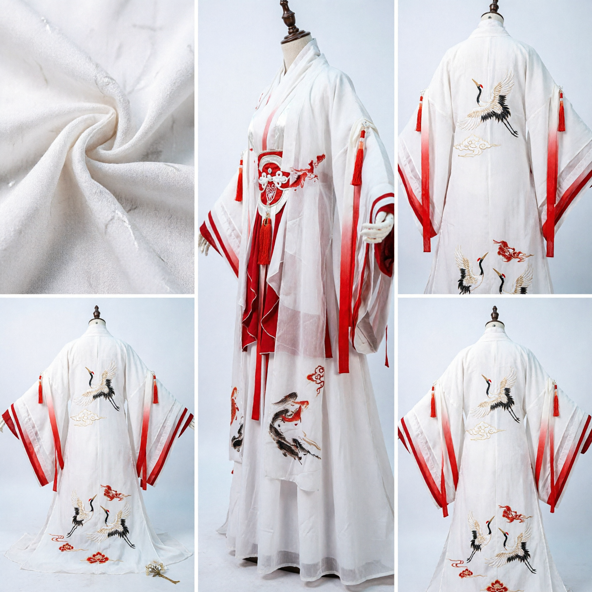 White Red Gradient Chinese Traditional Hanfu Ancient Fairy Dress Women Cosplay Costume with Dragon Motif
