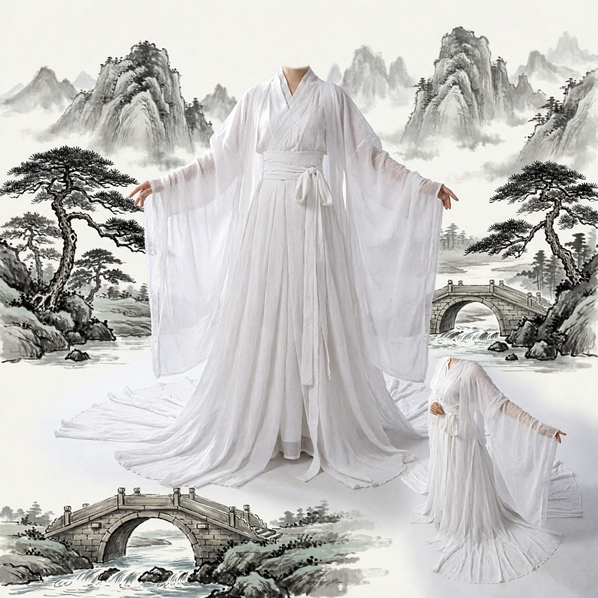Women's Traditional Chinese Hanfu White Ancient Costume Fairy Dress Long Sleeve Wuxia Outfit