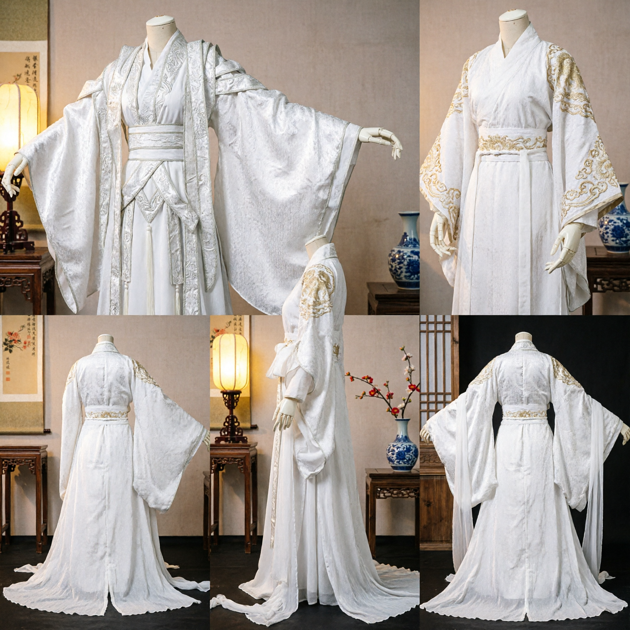 Traditional Chinese Hanfu White Ancient Nobleman Costume Wuxia Swordsman Robe for Men Cosplay Performance