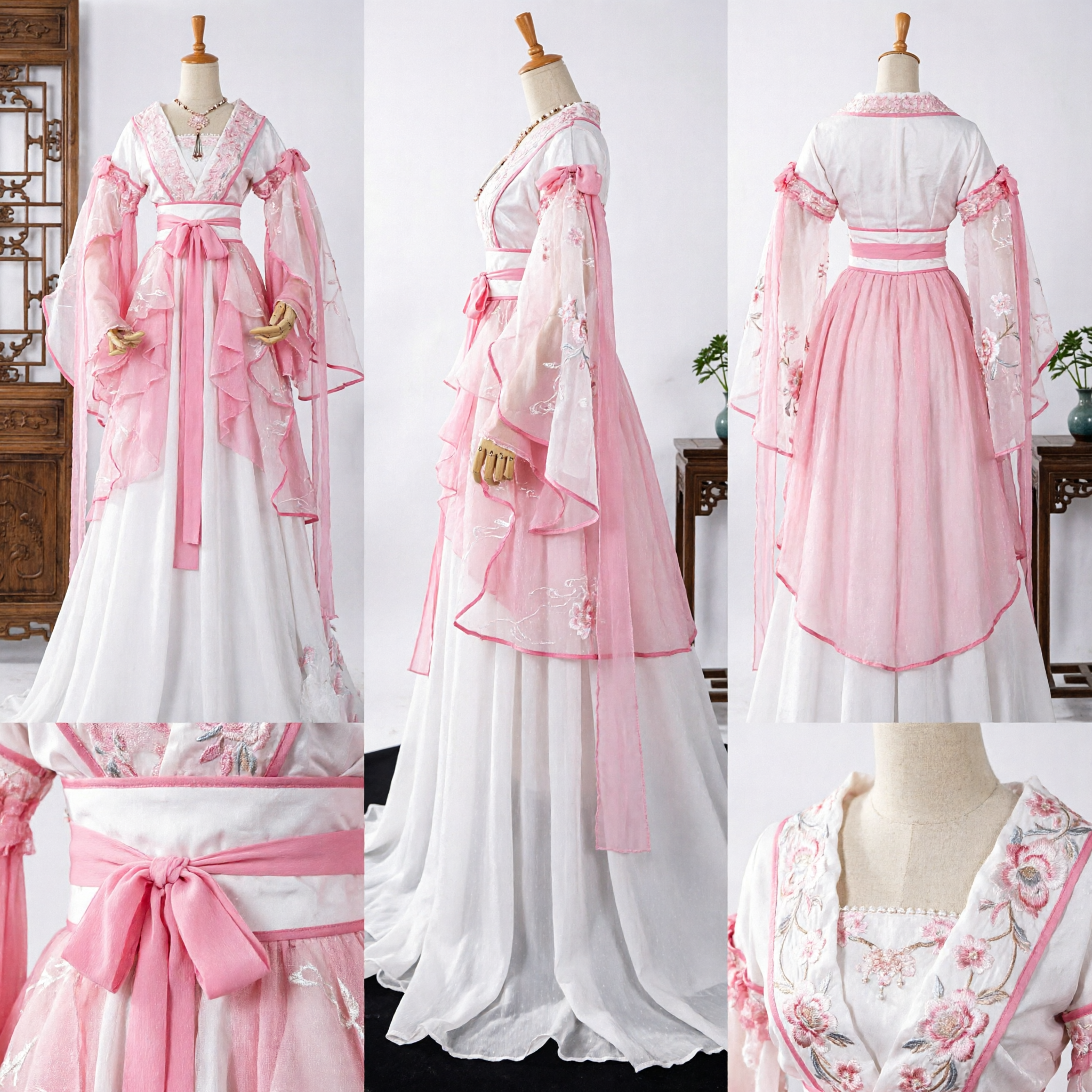 Pink White Traditional Chinese Hanfu Dress Ancient Tang Dynasty Princess Costume for Women Cosplay