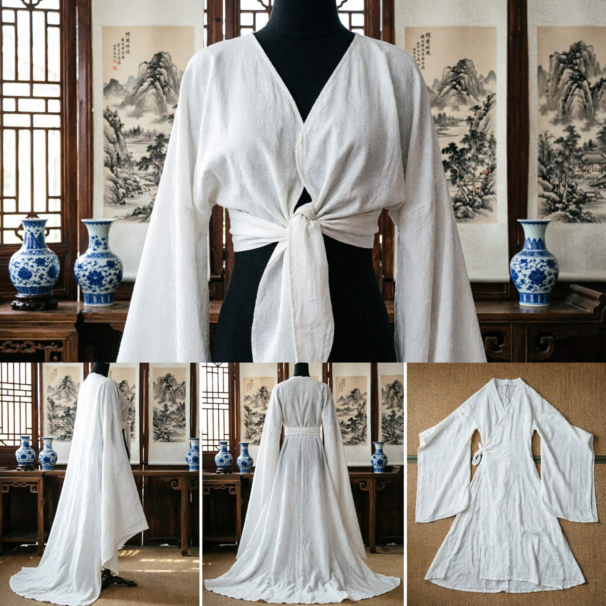 Traditional Chinese White Water Sleeves Hanfu Inner Garment for Peking Opera Stage Performance