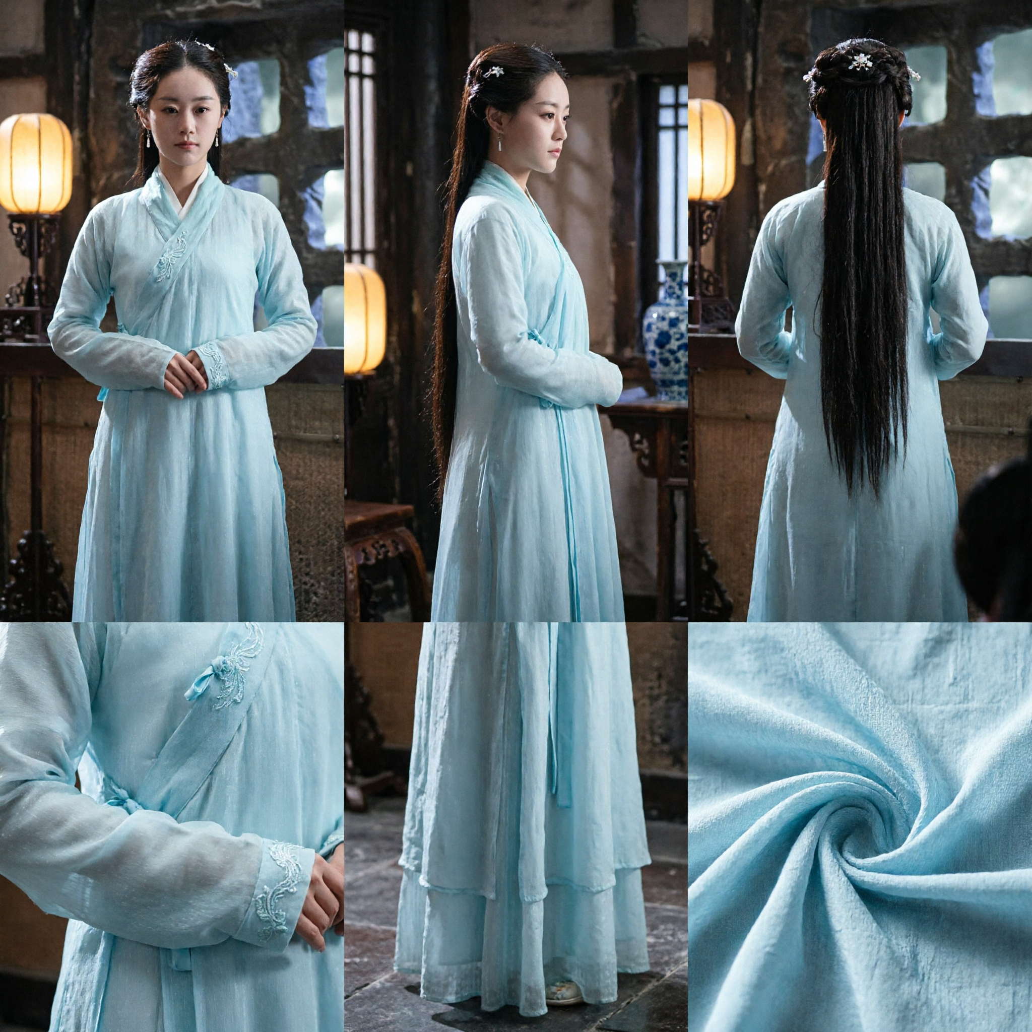 Elegant Light Blue Ancient Chinese Hanfu Traditional Costume Wuxia Martial Arts Heroine Dress for Women Photography