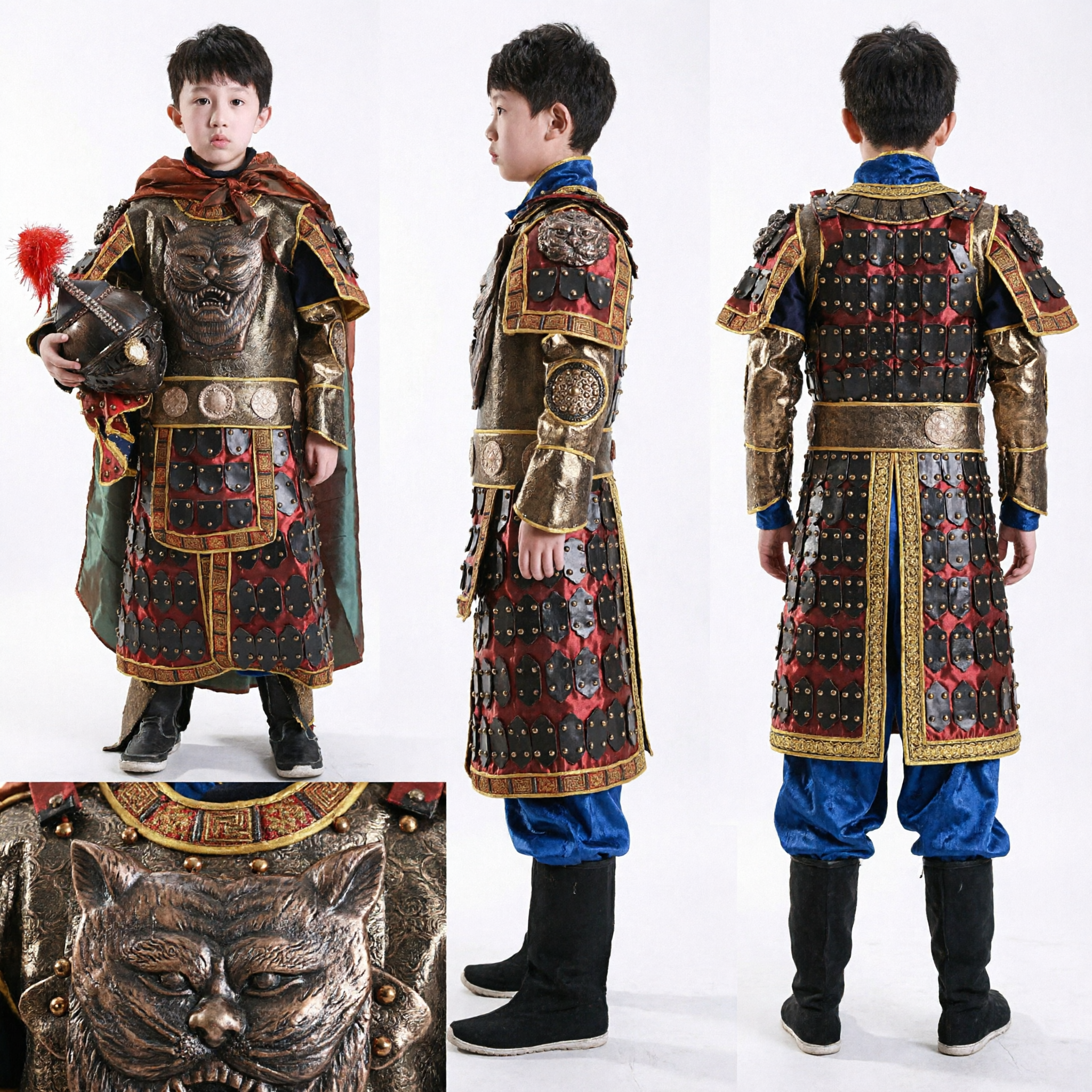Kids Ancient Chinese General Armor Costume Boys Traditional Warrior Knight Cosplay Outfit for Halloween