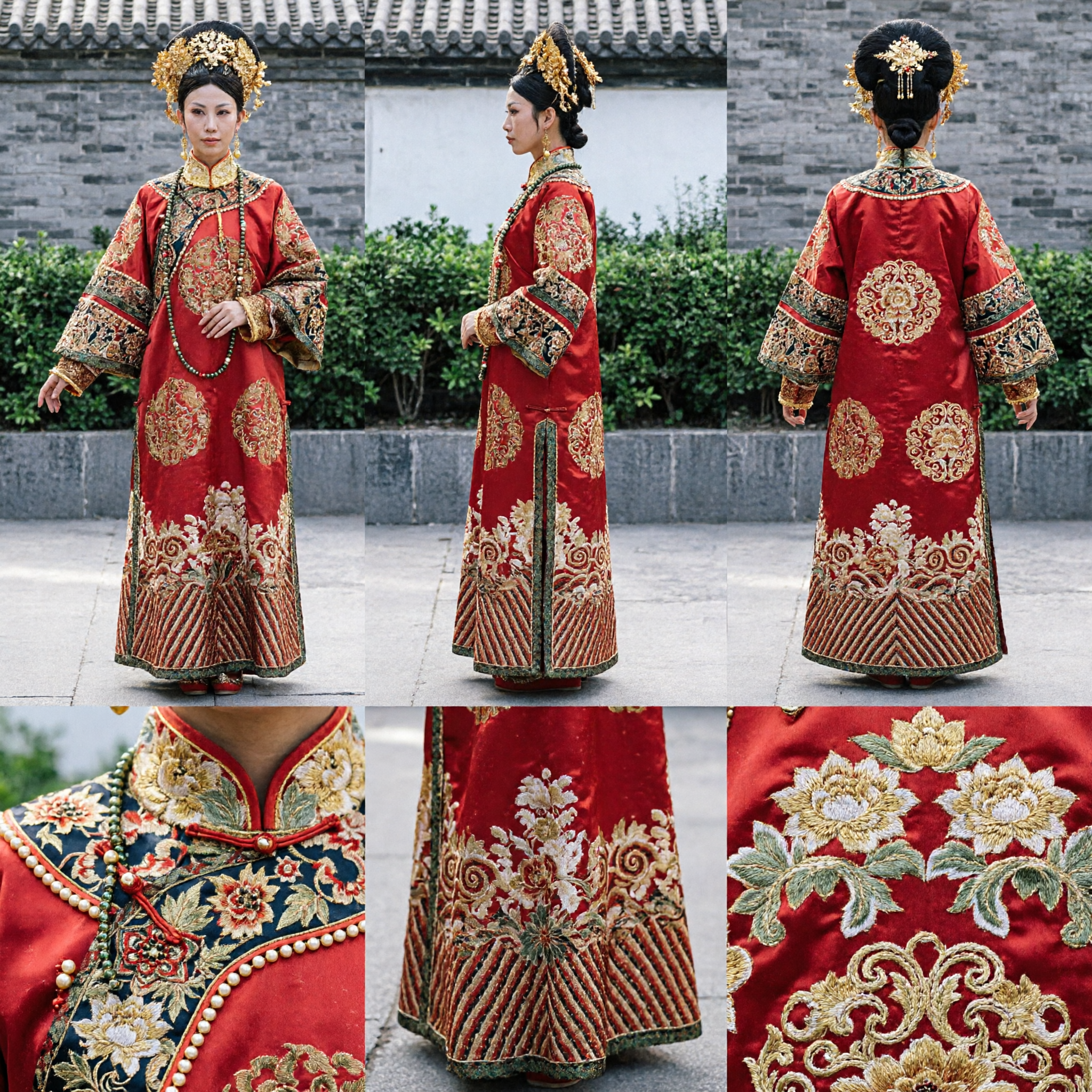 Traditional Chinese Qing Dynasty Empress Costume Red Ancient Manchu Robe Women Cosplay Stage Performance Dress