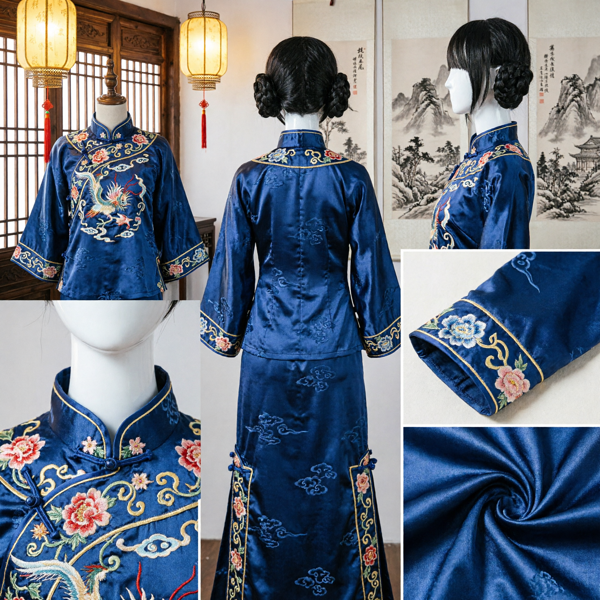 Black Braided Bun Wig for Chinese Ancient Cosplay Hanfu Traditional Costume Anime Character