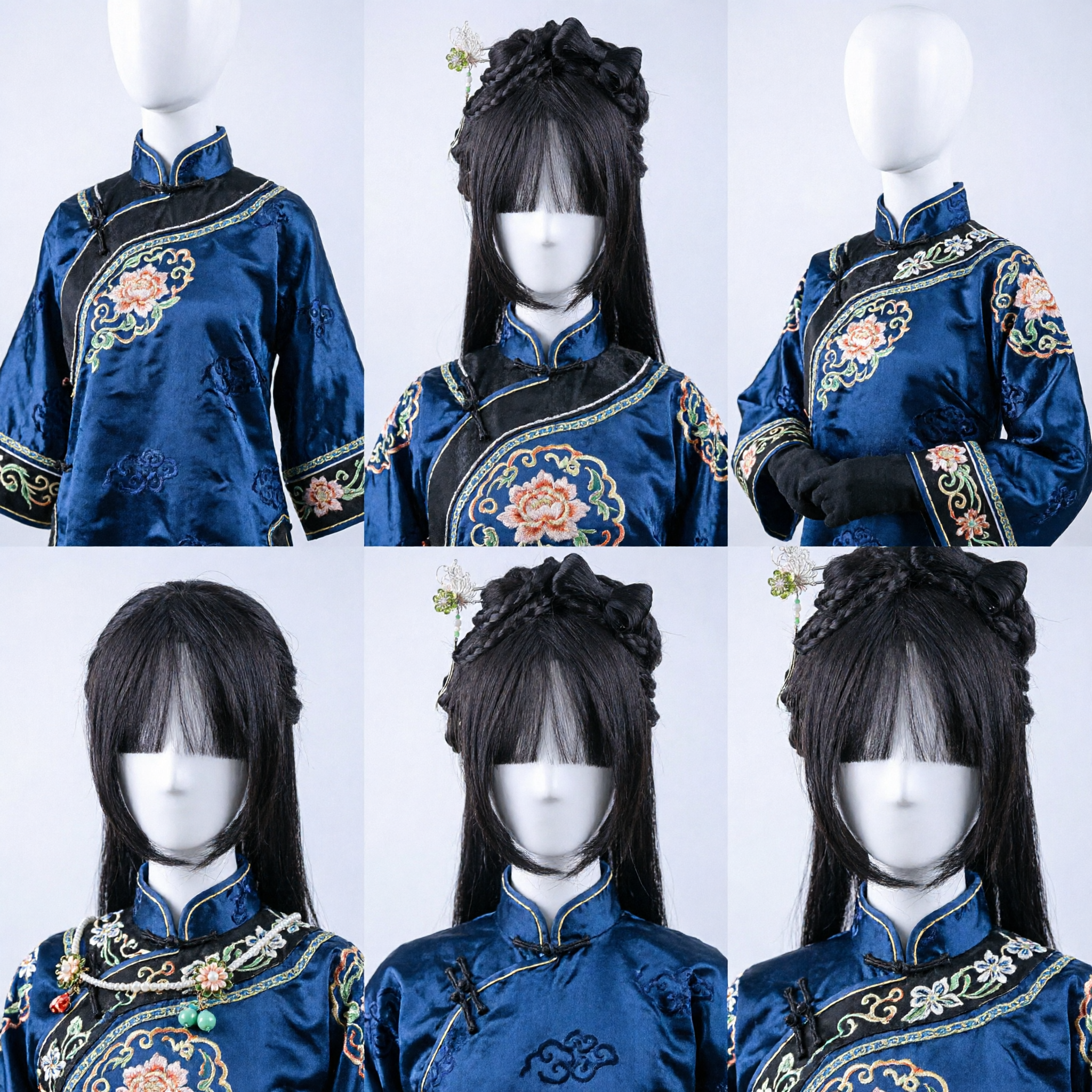 Ancient Chinese Hanfu Wig Black Long Braided Updo with Hairpin Traditional Cosplay Hairpiece for Women