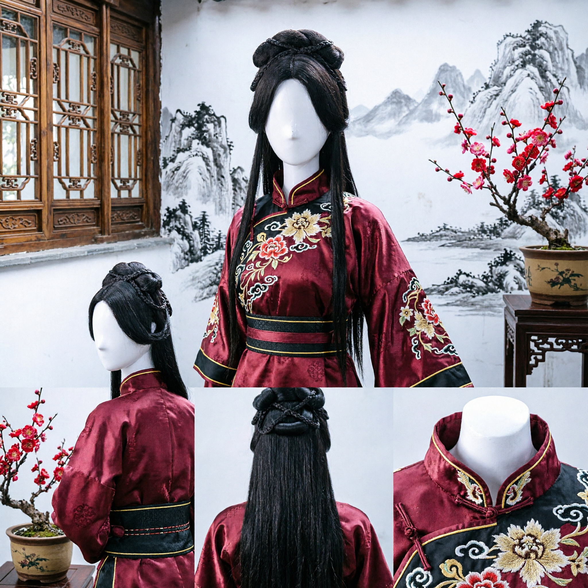 Ancient Chinese Hanfu Wig Black Braided High Bun Hairpiece Traditional Princess Cosplay Wig for Women