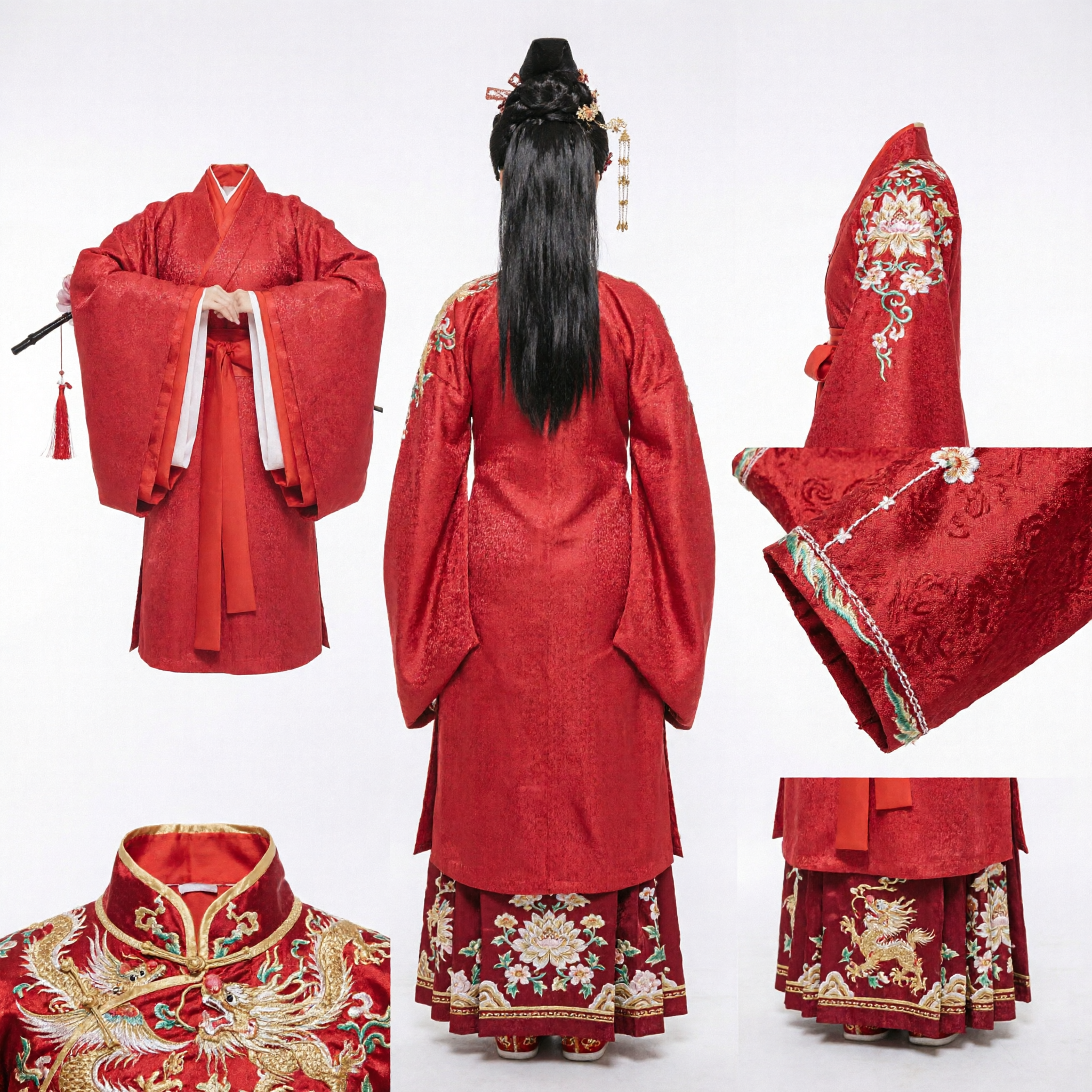 Women's Traditional Chinese Hanfu Red Robe Ancient Princess Costume for Wedding Ceremony and Stage Performance