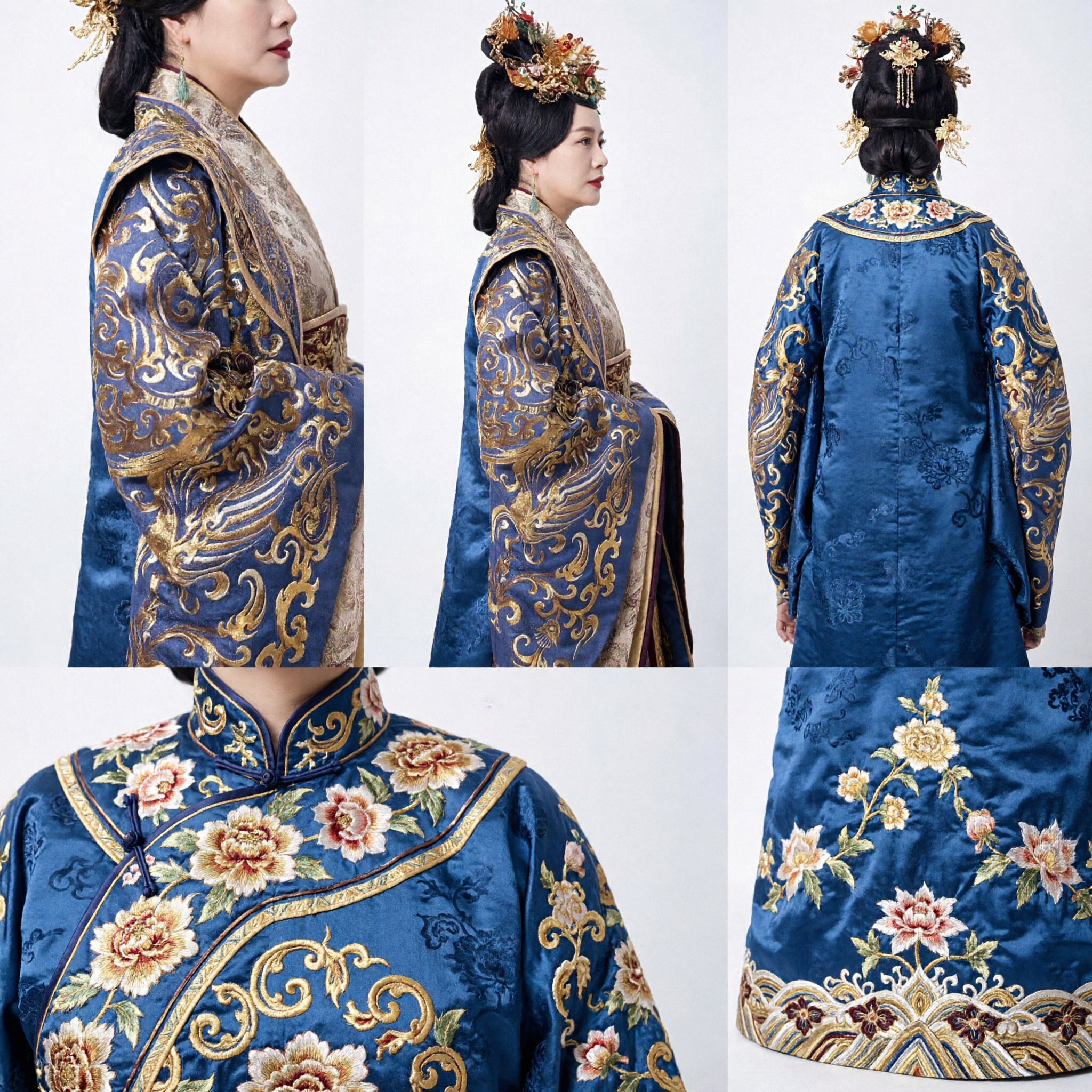 Traditional Chinese Empress Hanfu Costume Blue Gold Embroidered Robe Ancient Clothing for Women Cosplay