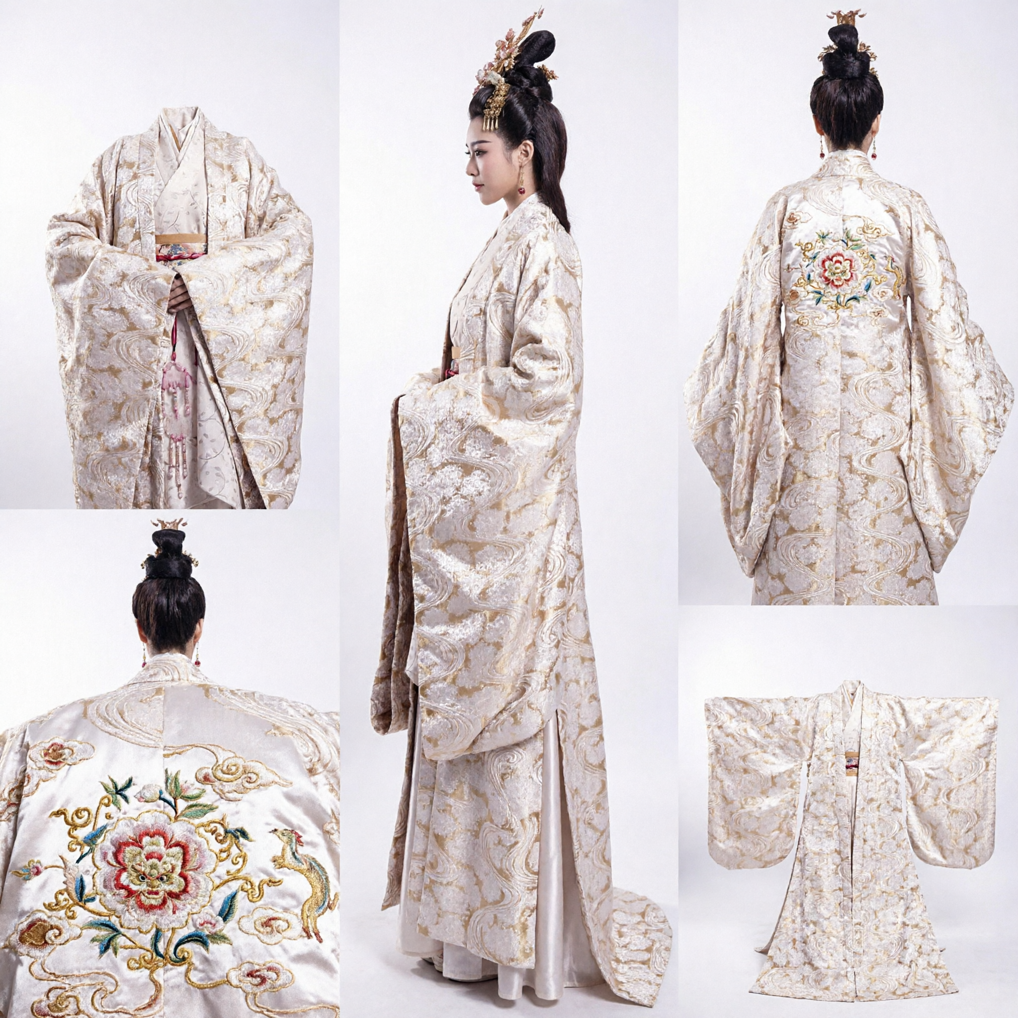 Ancient Chinese Empress Hanfu Costume White Gold Brocade Robe Traditional Period Drama Clothing for Women