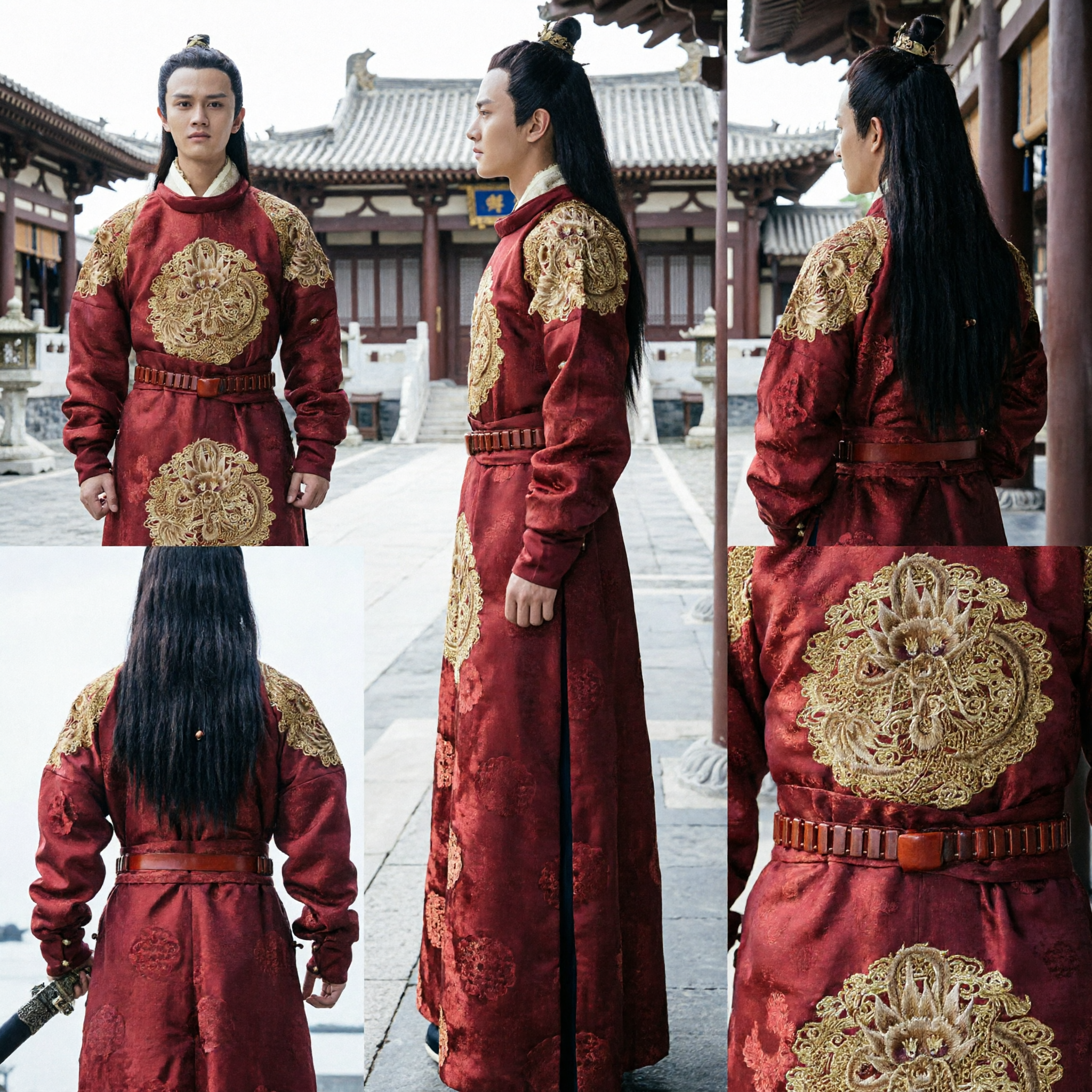 Traditional Chinese Tang Dynasty Red Embroidered Robe Men's Ancient Prince Hanfu Costume for Cosplay