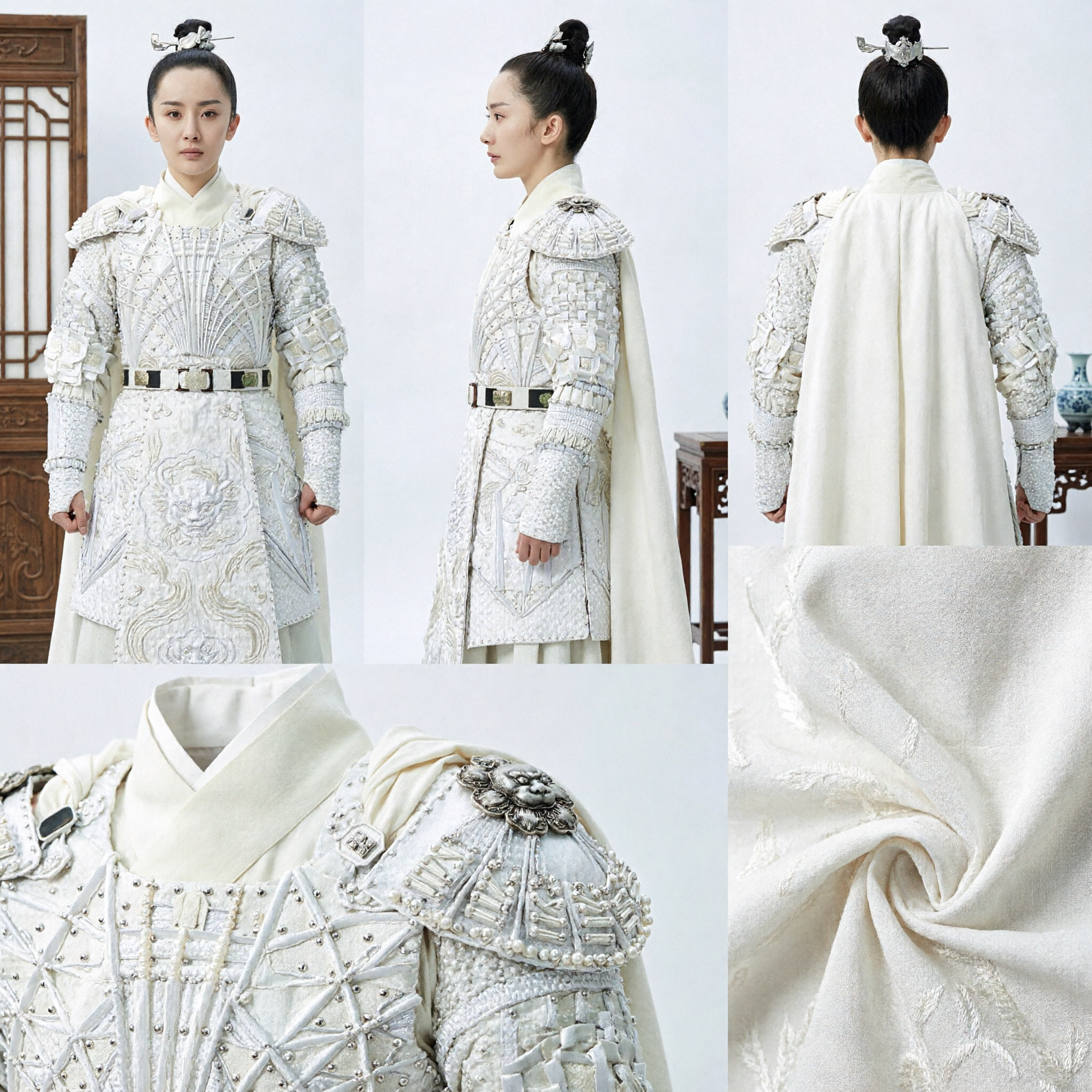 Ancient Chinese General White Armor Costume Female Warrior Cosplay Outfit Traditional Hanfu Clothing