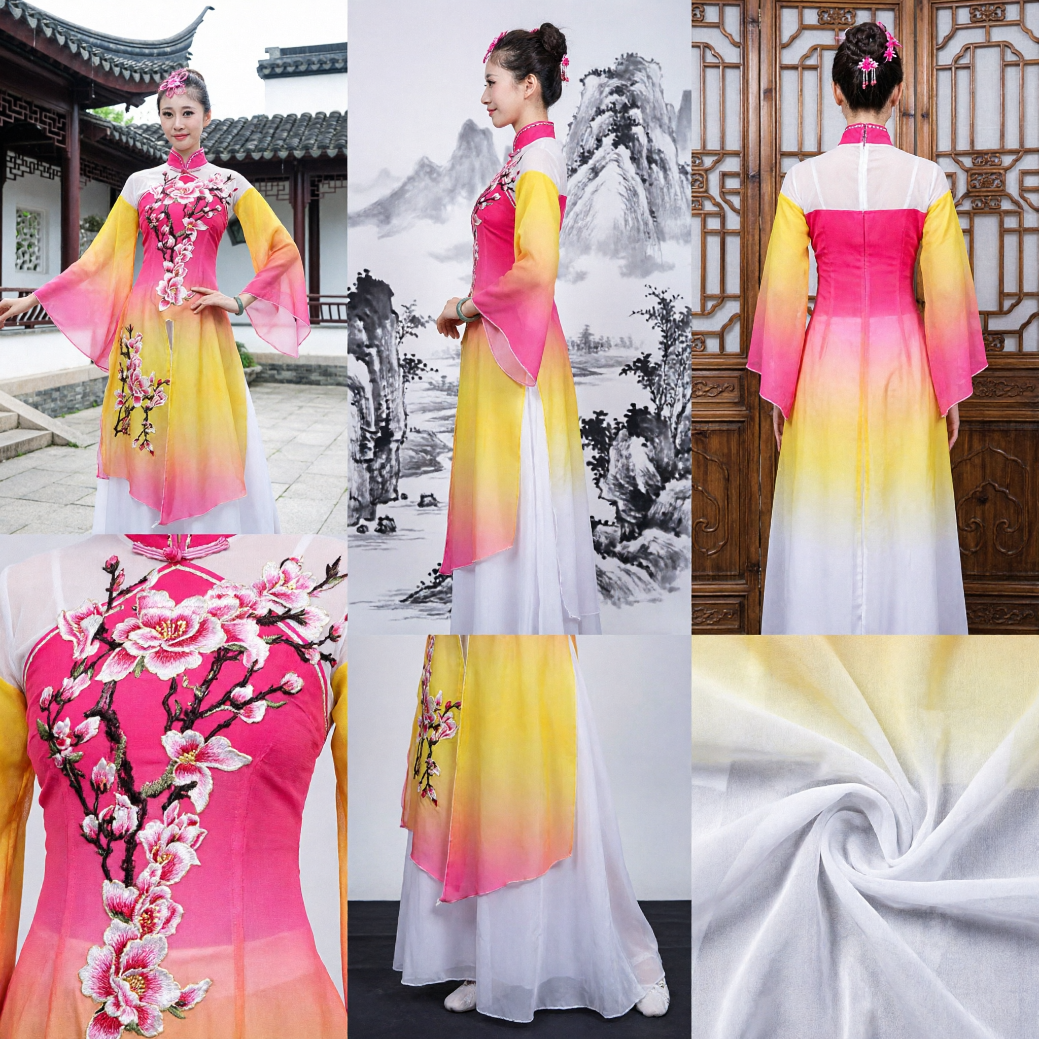 Traditional Chinese Classical Dance Costume Women Plum Blossom Print Umbrella Stage Performance Outfit Dress