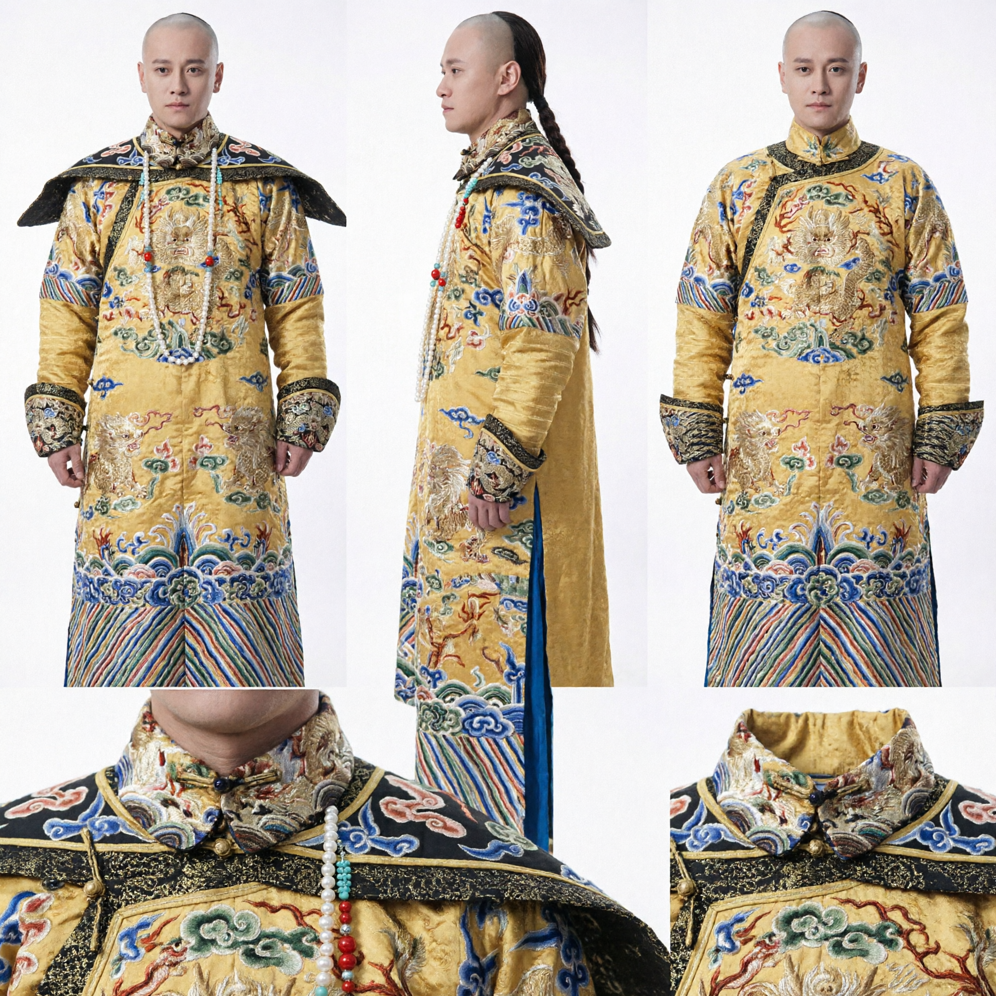 Traditional Chinese Qing Dynasty Emperor Costume Men's Royal Yellow Dragon Robe Historical Drama Cosplay Outfit