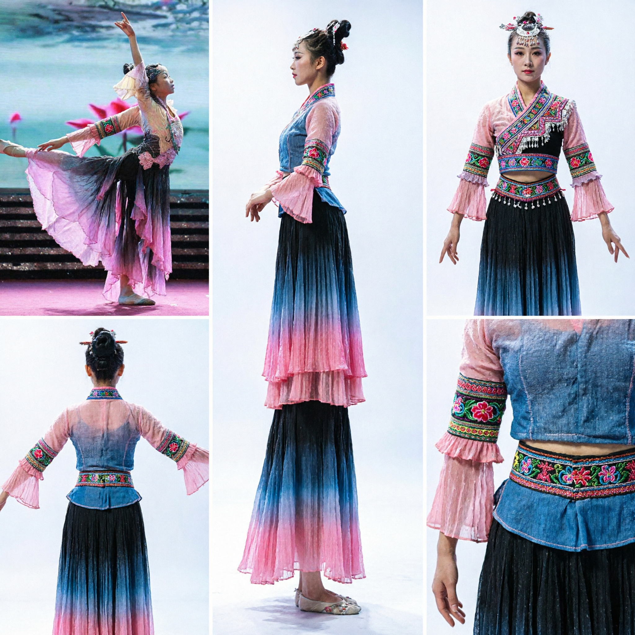 Traditional Chinese Classical Dance Costume for Women Elegant Stage Performance Dress with Flowing Lotus Skirt