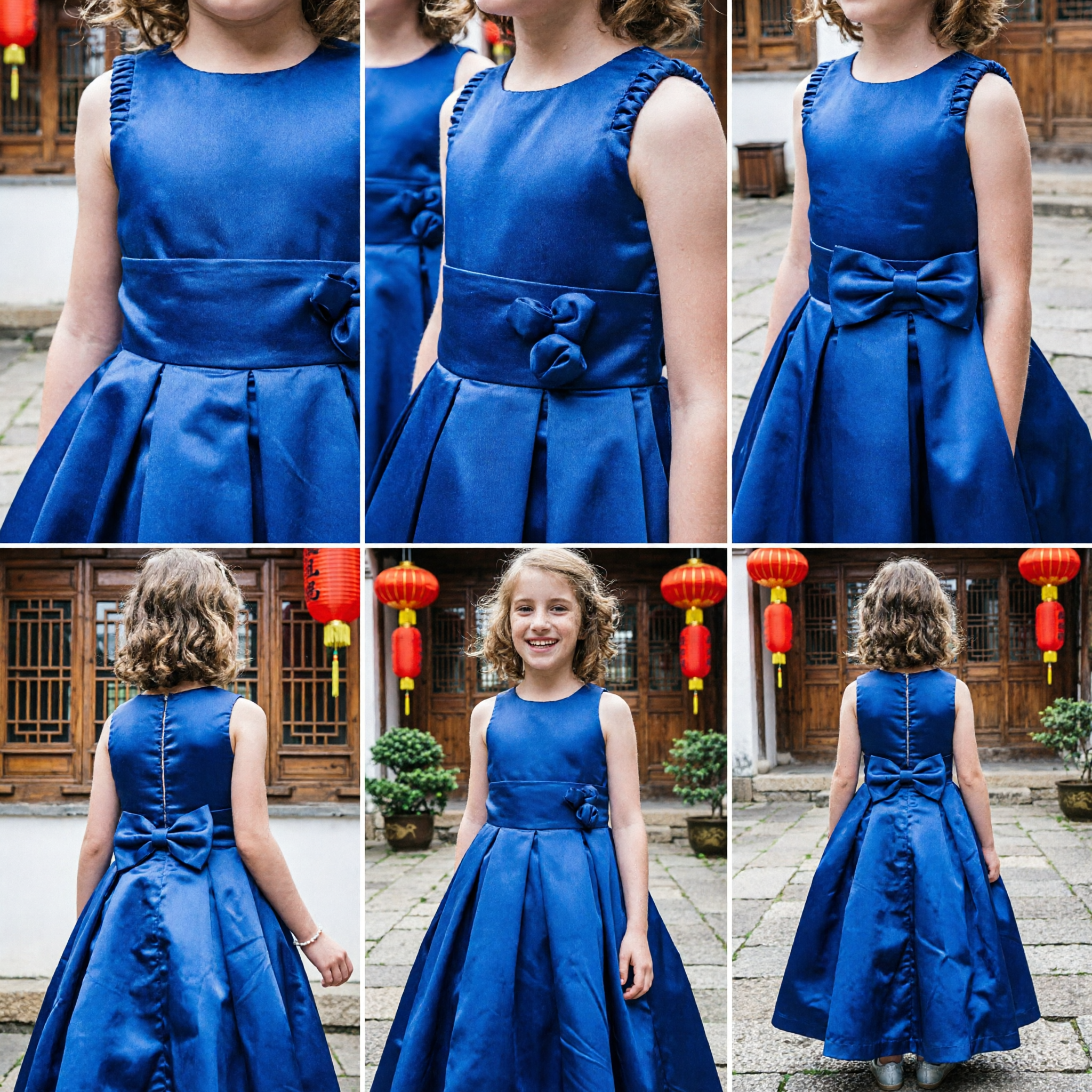 Royal Blue Satin Flower Girl Dresses Sleeveless Floor Length Gowns for Wedding Party Bridesmaid Kids Girls
