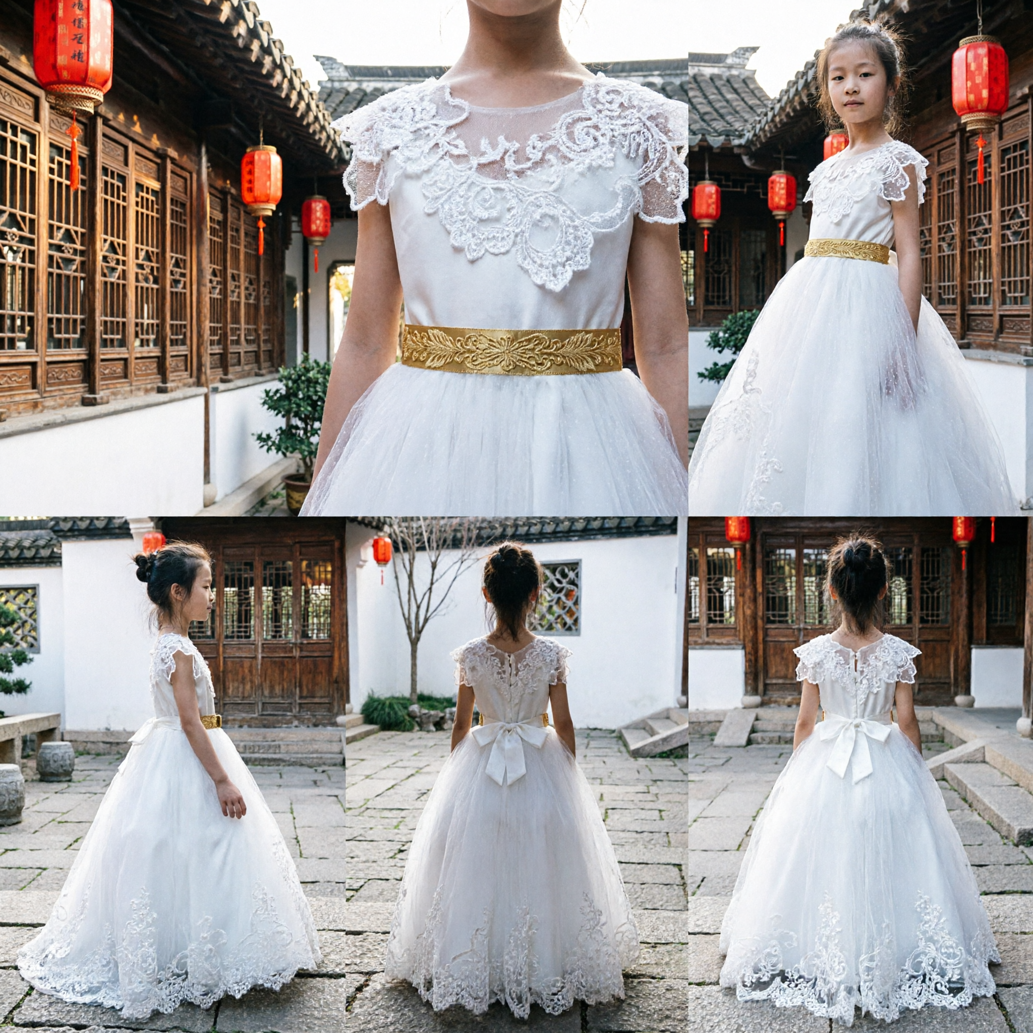 Elegant White Lace and Tulle Flower Girl Dress for Weddings, Parties, and First Communion