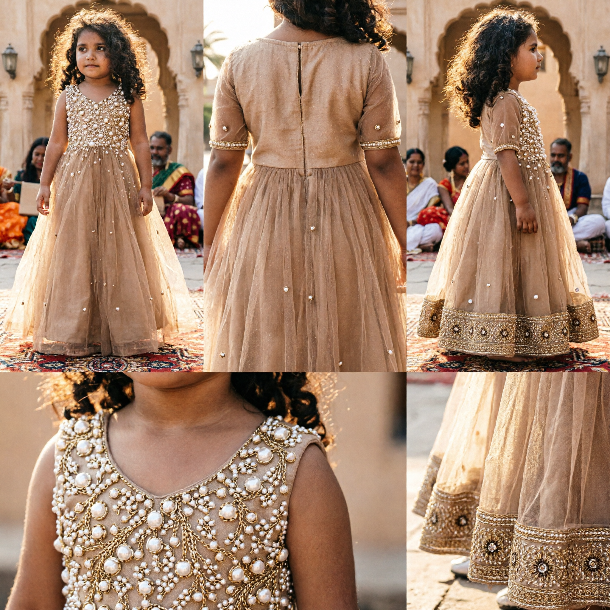 Elegant Gold Beaded Tulle Ballgown for Toddler Girls Wedding Flower Girl Formal Party Dress