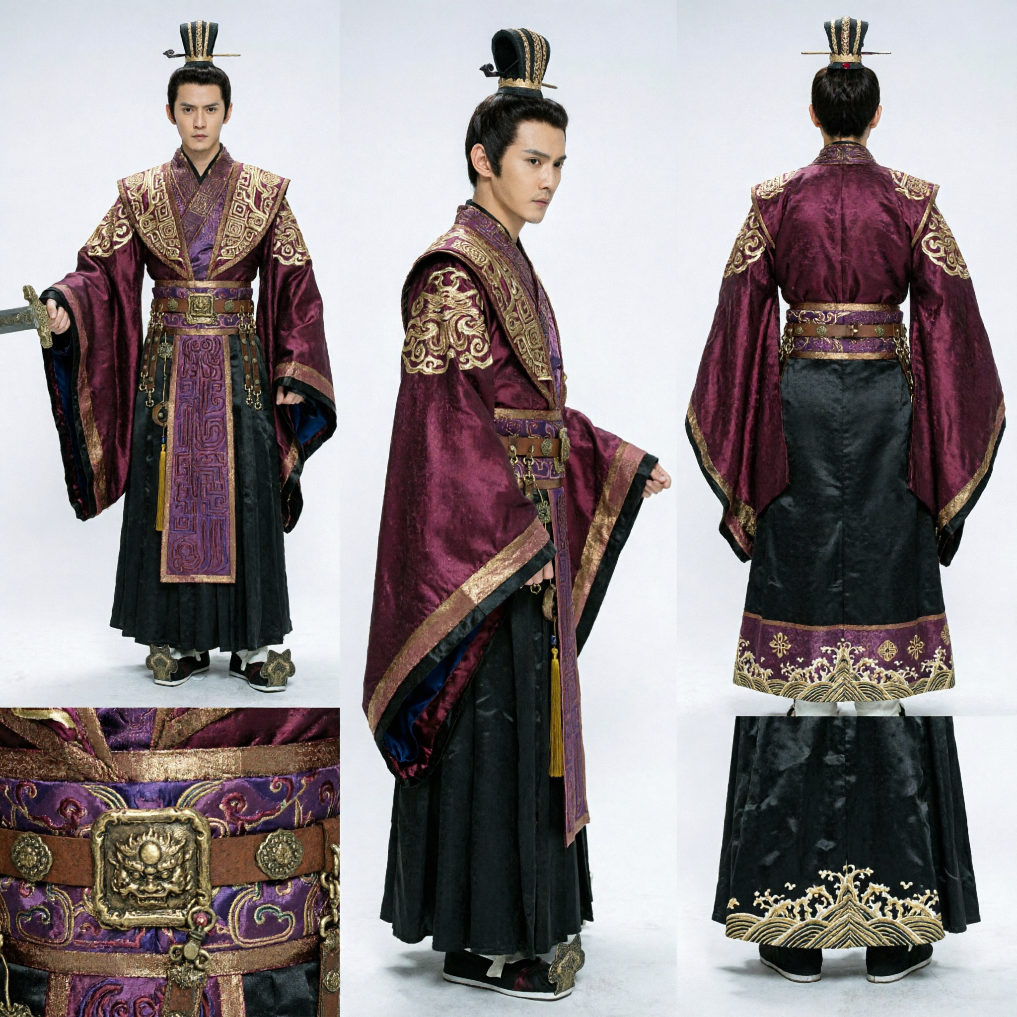 Ancient Chinese Prince Costume Men Hanfu Warring States Period Cosplay Sword Fighter Outfit for Historical Drama