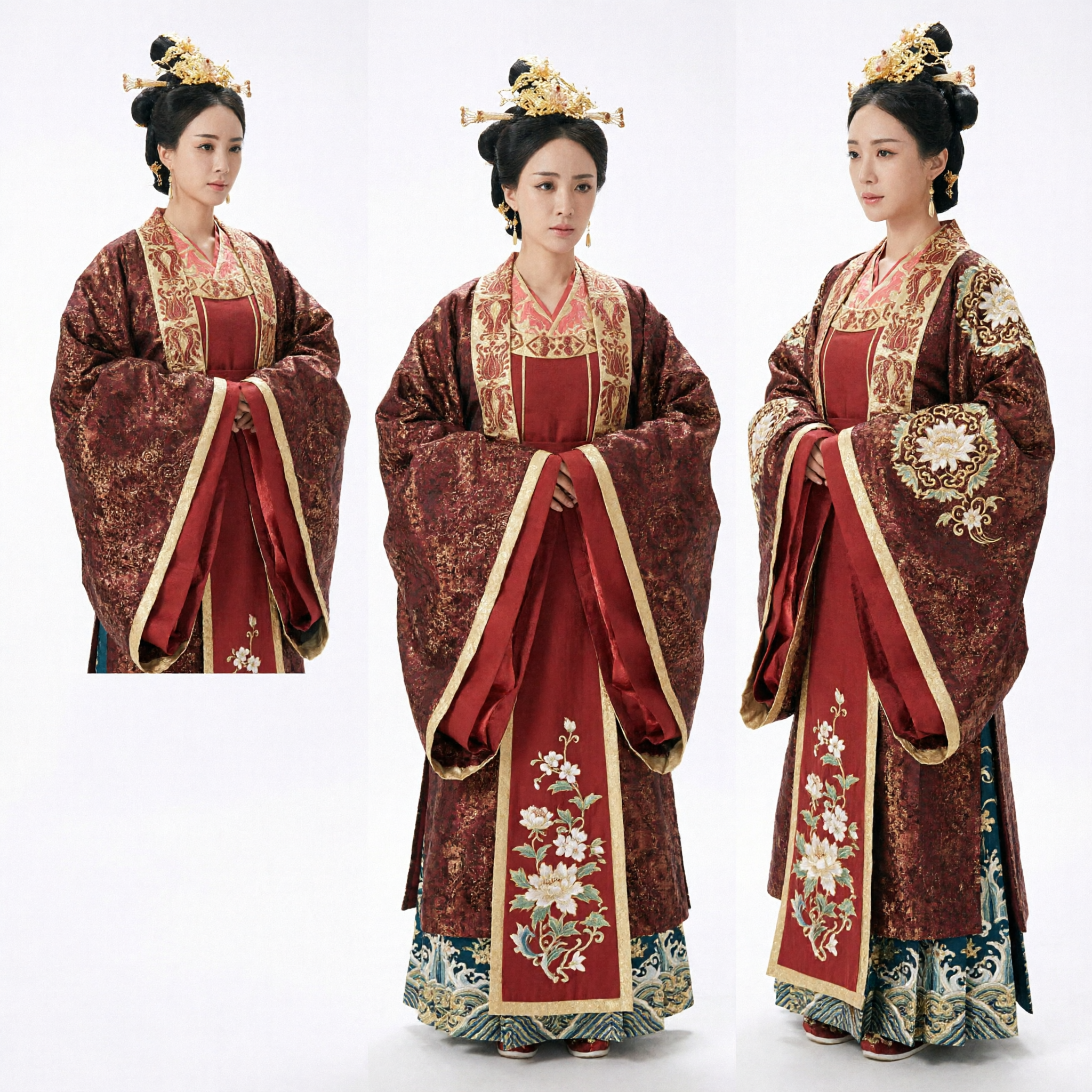 Ancient Chinese Empress Costume Red Gold Embroidered Hanfu Dress for Women Historical Cosplay Performance